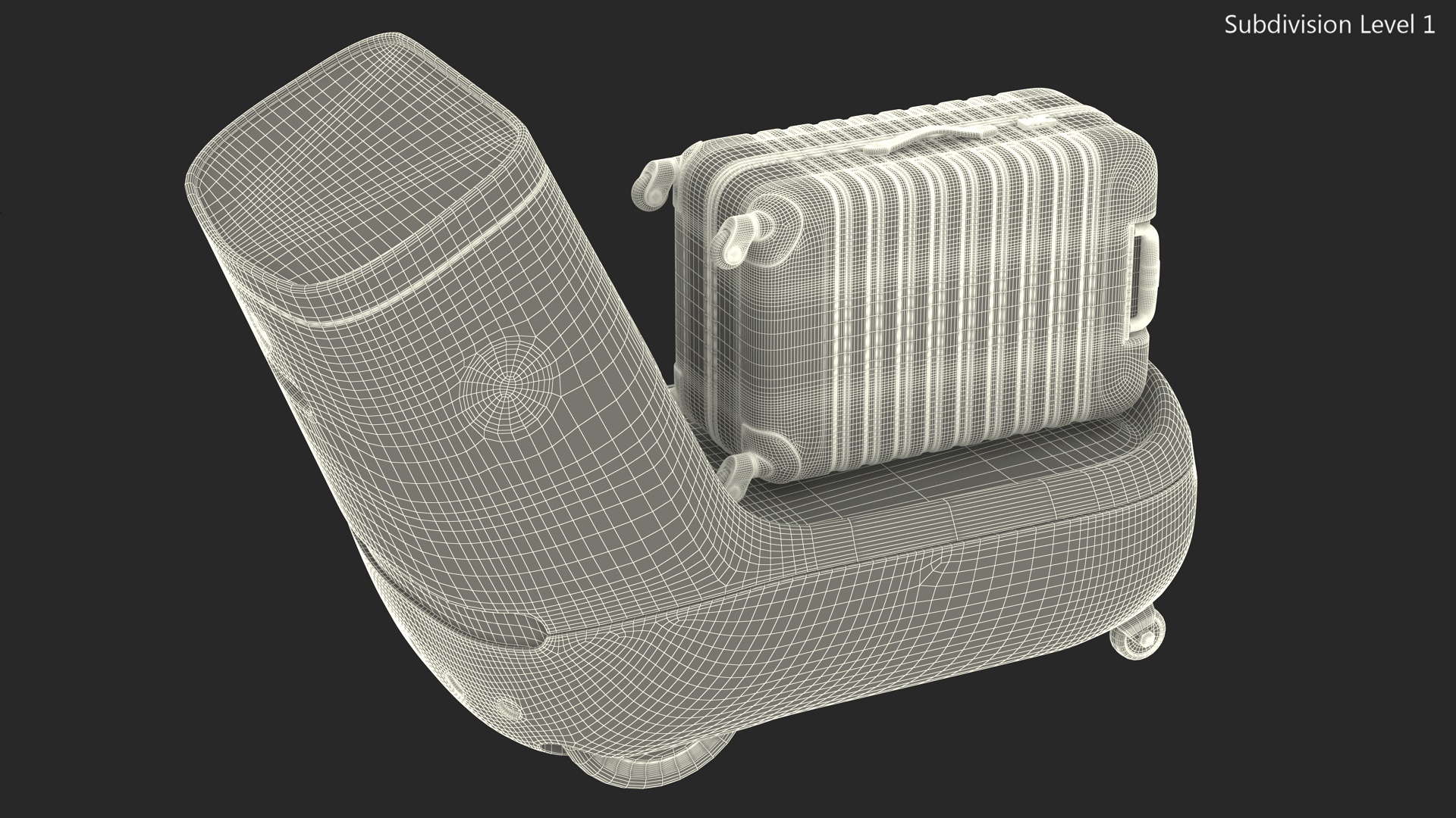 3D KLM Care E Robot and White Luggage Bag model
