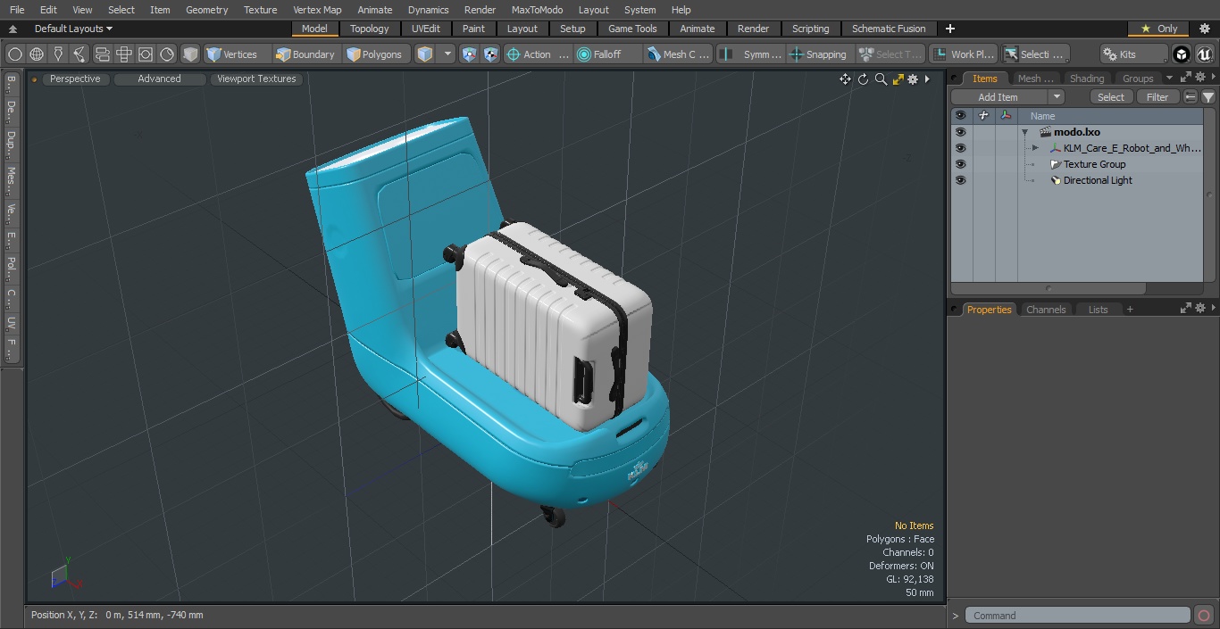 3D KLM Care E Robot and White Luggage Bag model
