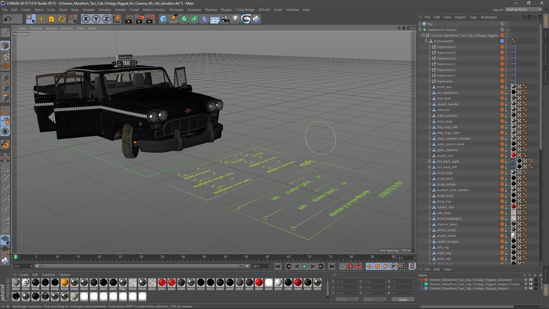 Checker Marathon Taxi Cab Vintage Rigged for Cinema 4D 3D model