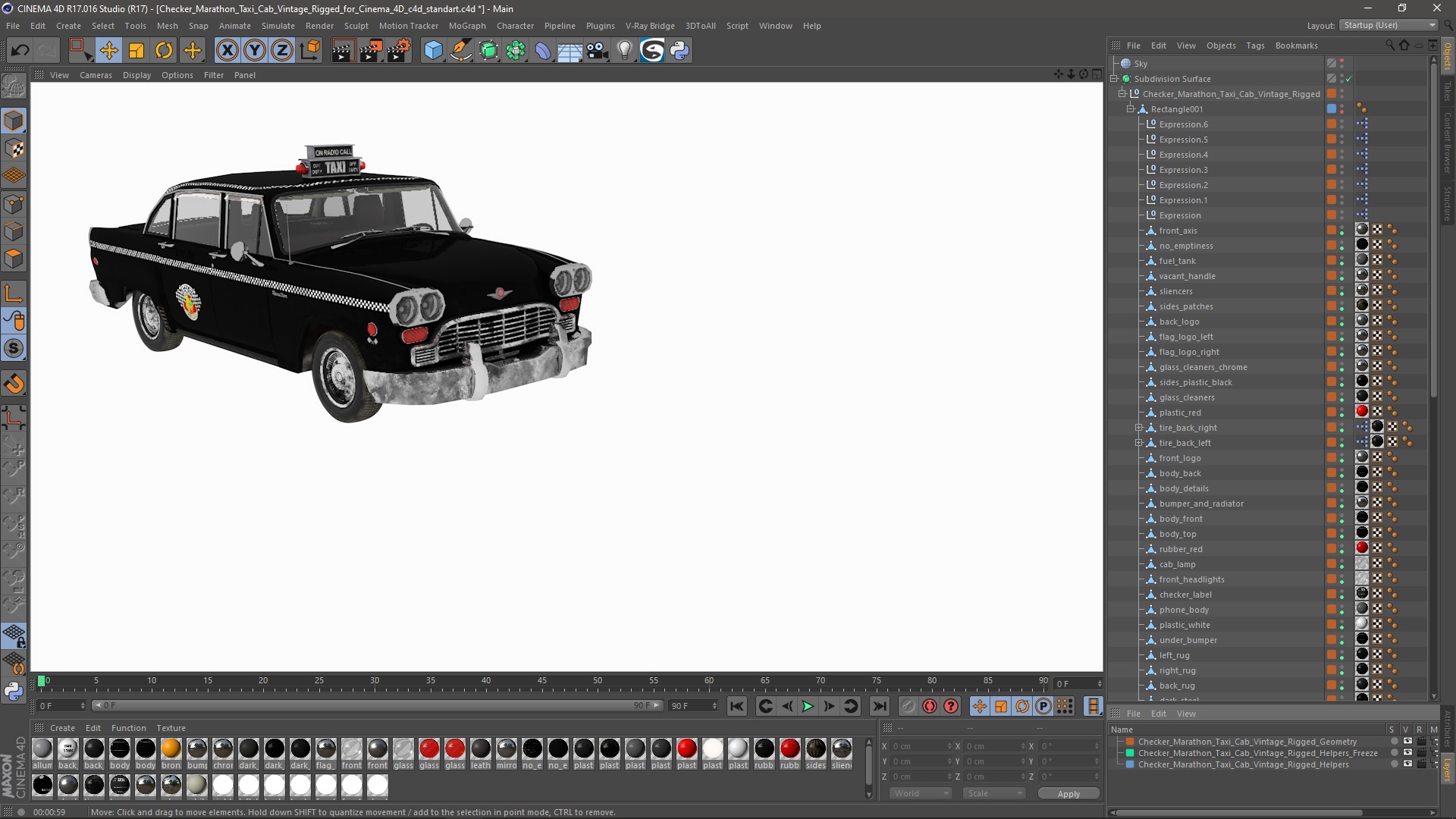 Checker Marathon Taxi Cab Vintage Rigged for Cinema 4D 3D model