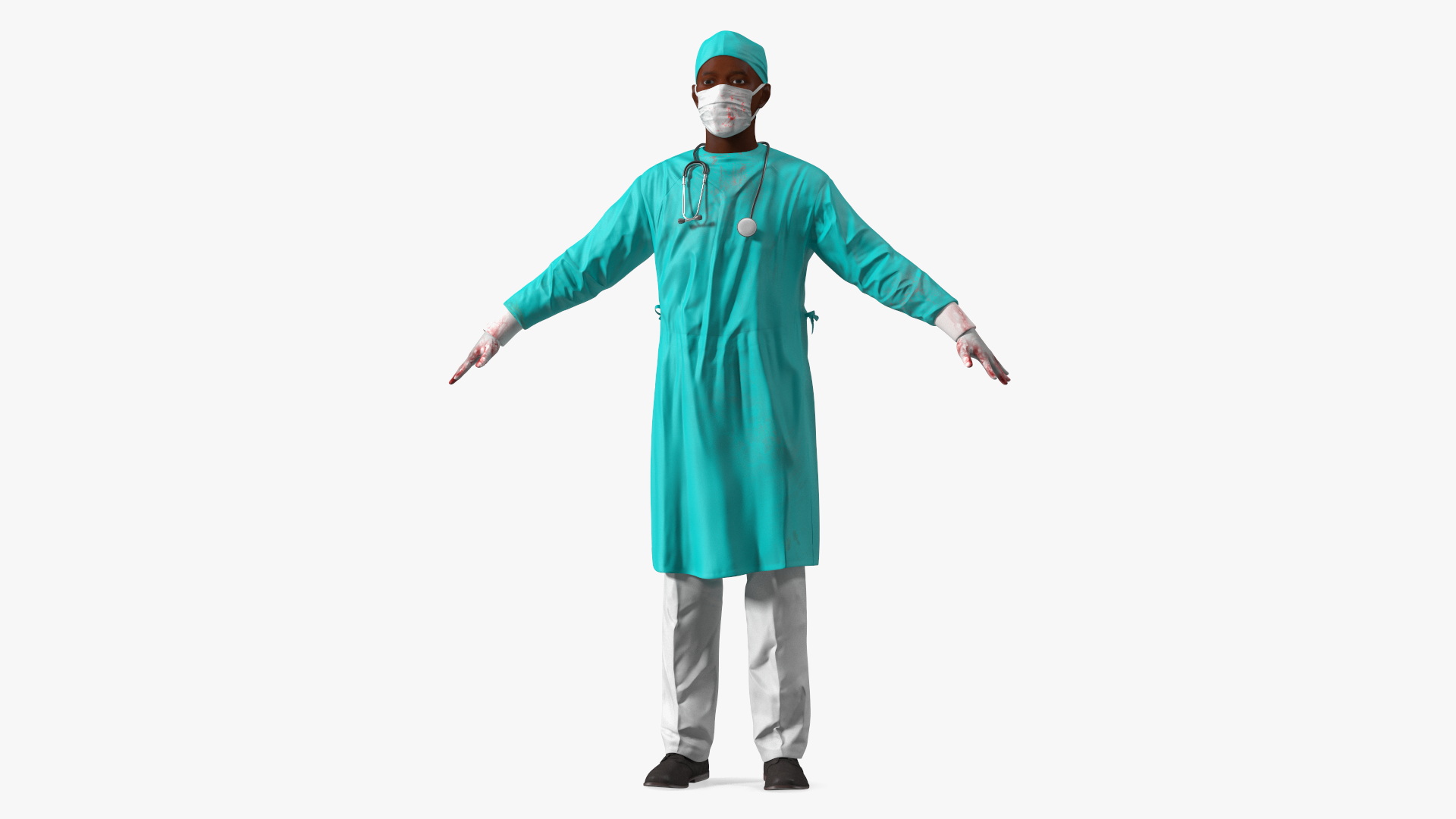 African Black Male Doctor Wearing Face Mask Blood Stained 3D