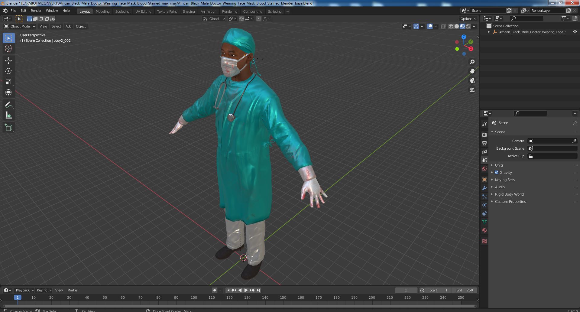 African Black Male Doctor Wearing Face Mask Blood Stained 3D