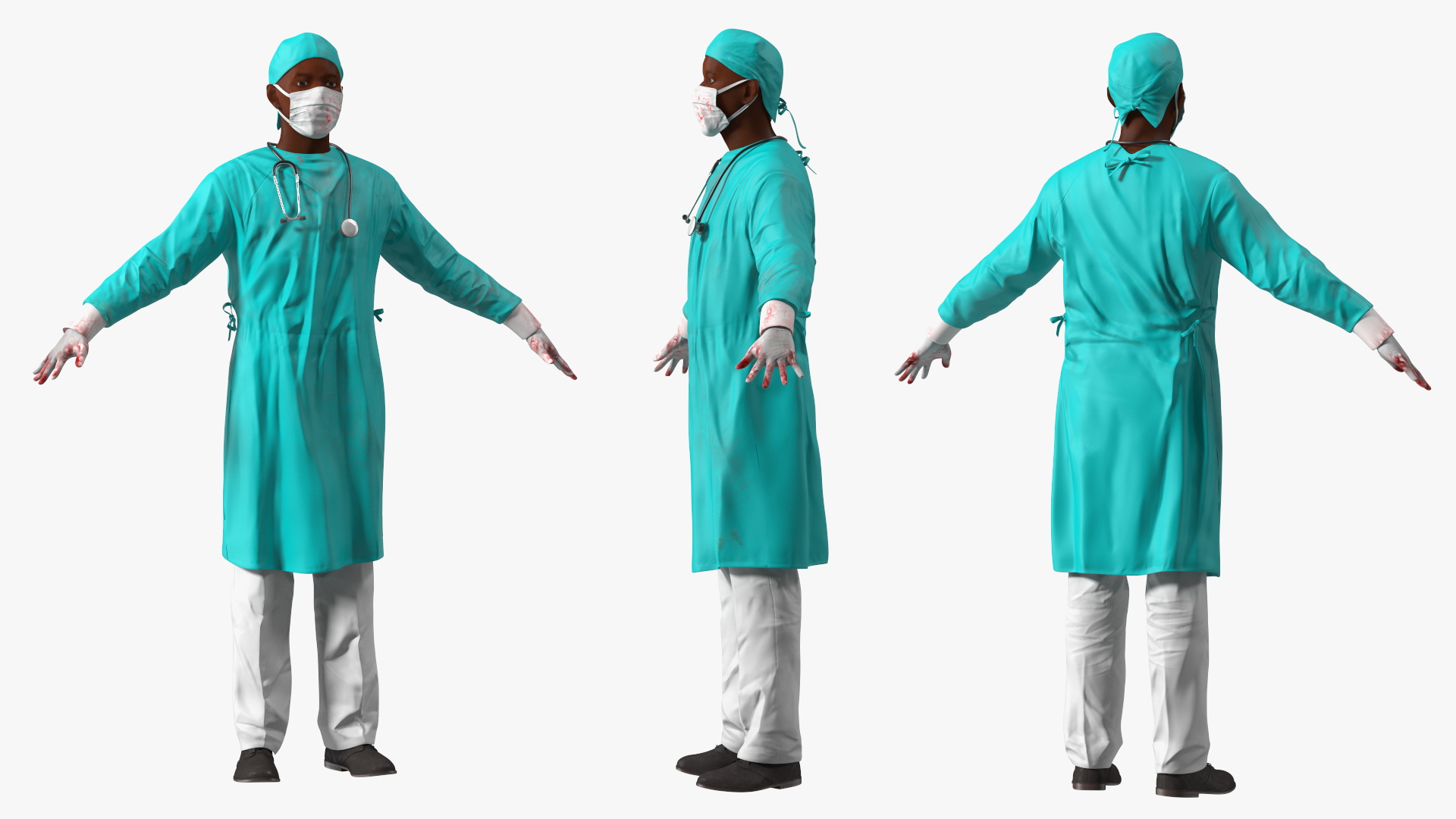 African Black Male Doctor Wearing Face Mask Blood Stained 3D
