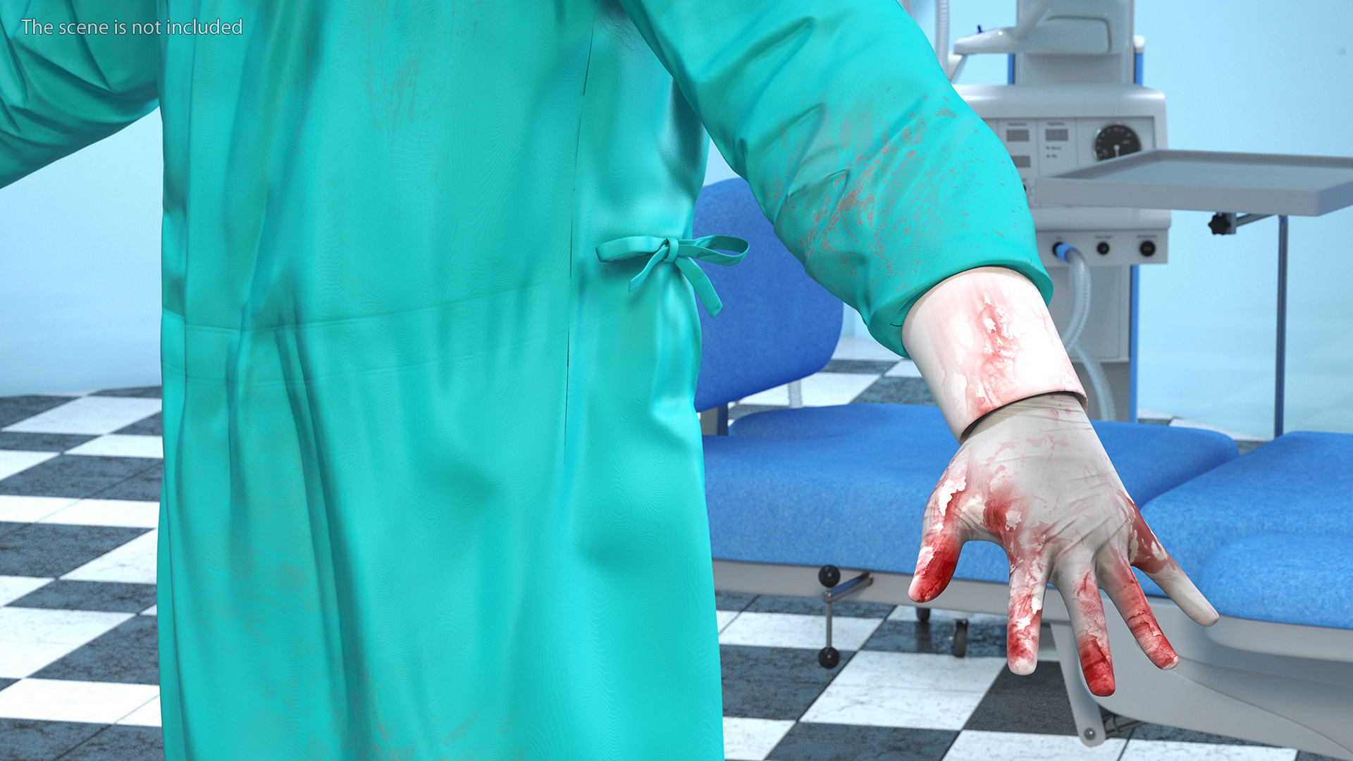 African Black Male Doctor Wearing Face Mask Blood Stained 3D