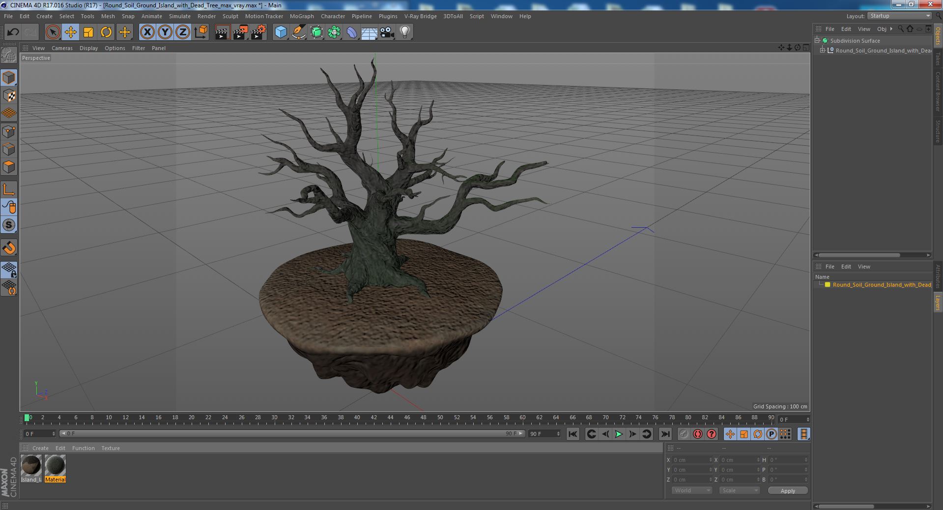 Round Soil Ground Island with Dead Tree 3D model