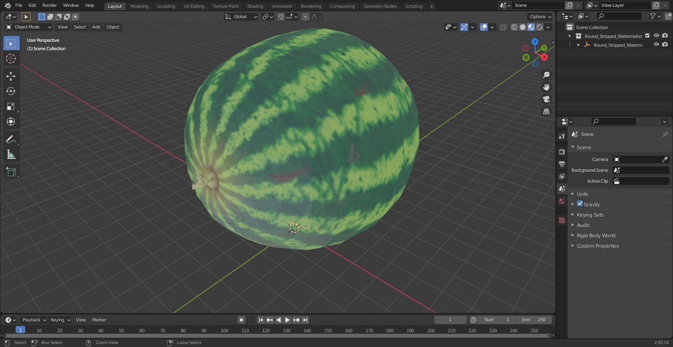 3D model Round Stripped Watermelon