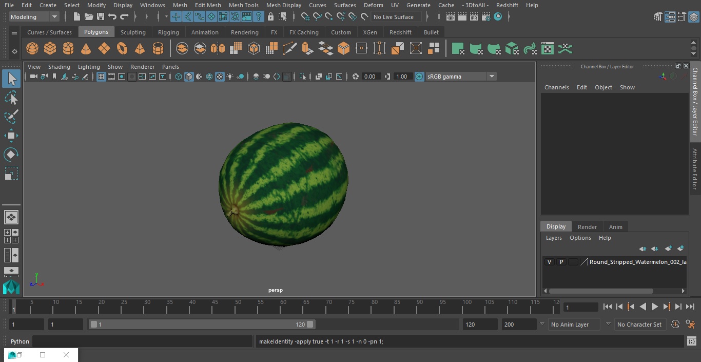 3D model Round Stripped Watermelon
