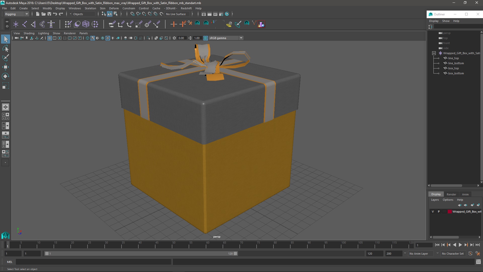 Wrapped Gift Box with Satin Ribbon 3D model