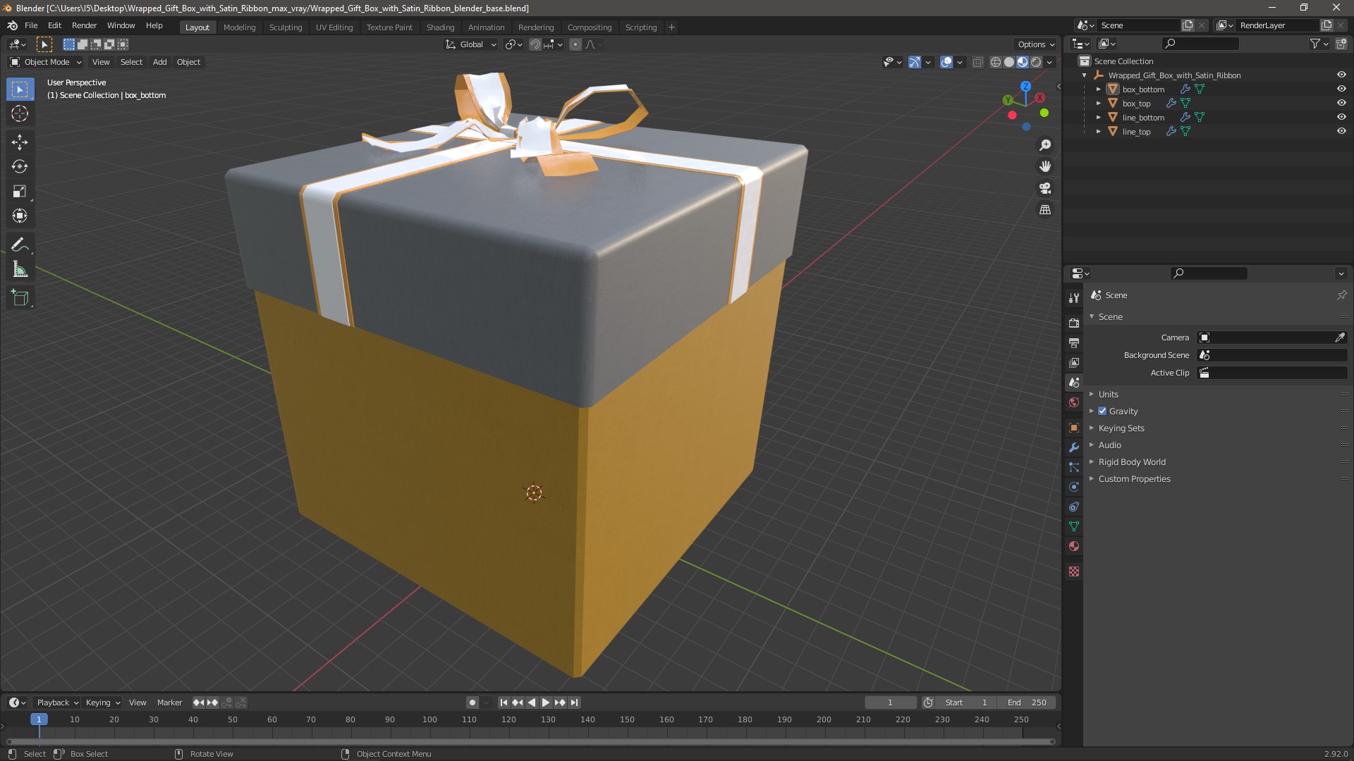 Wrapped Gift Box with Satin Ribbon 3D model