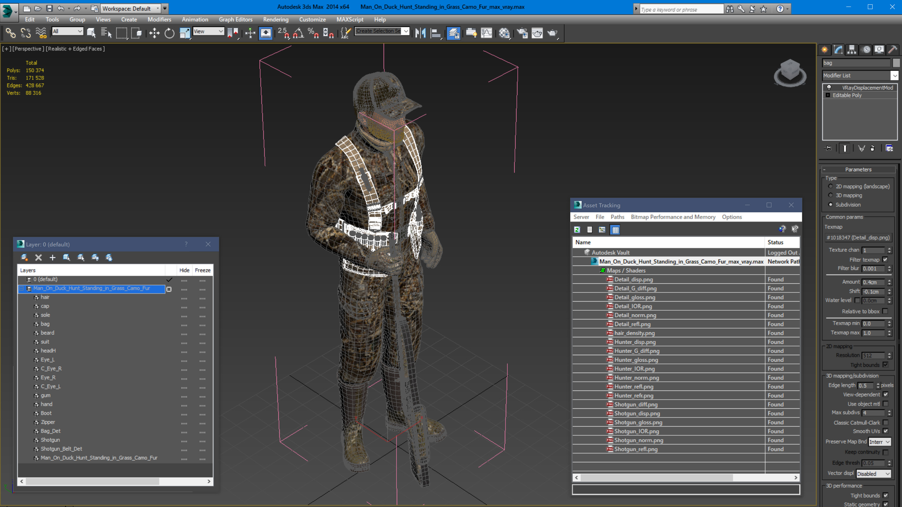 3D Man On Duck Hunt Standing in Grass Camo Fur model