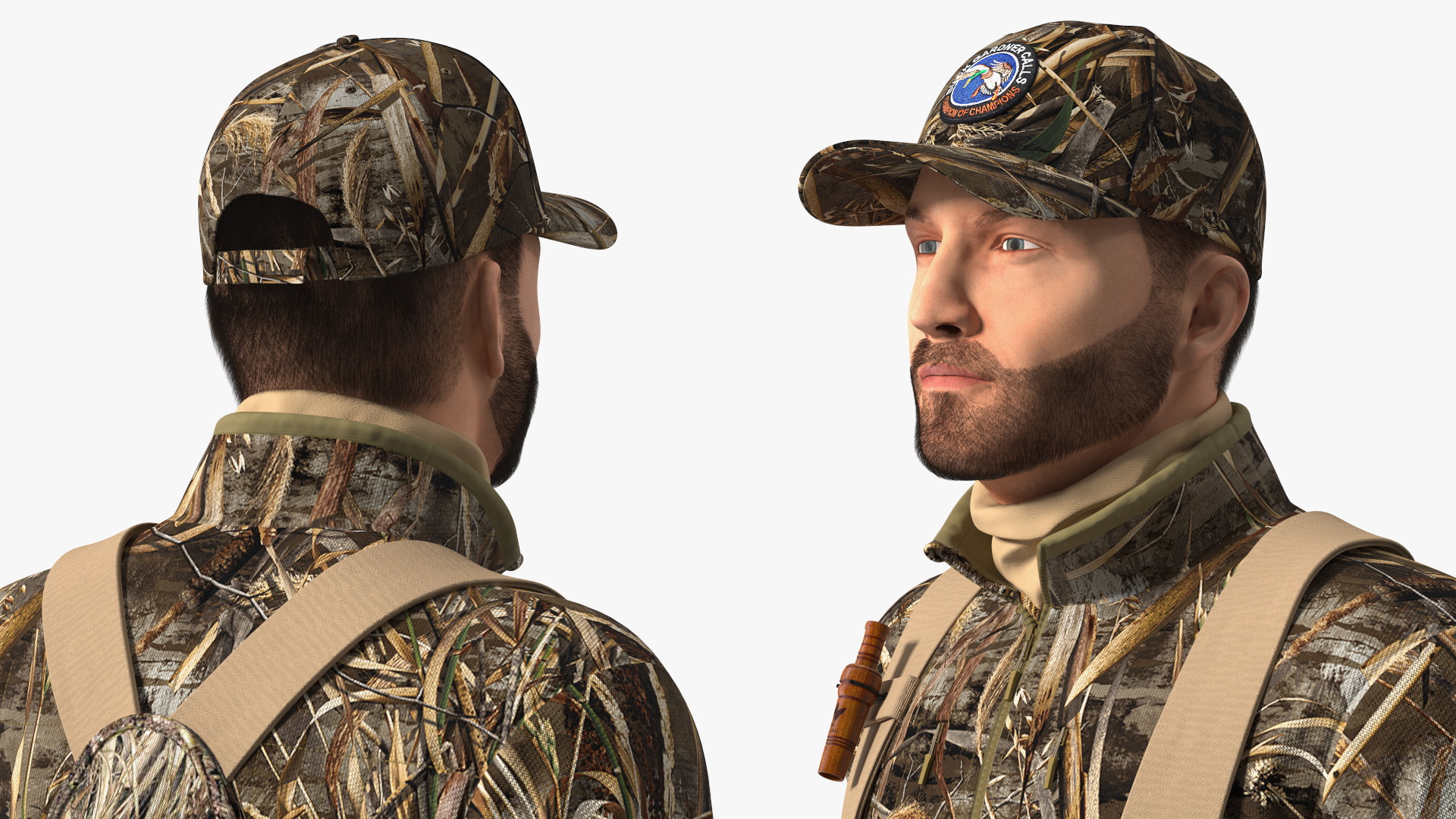 3D Man On Duck Hunt Standing in Grass Camo Fur model