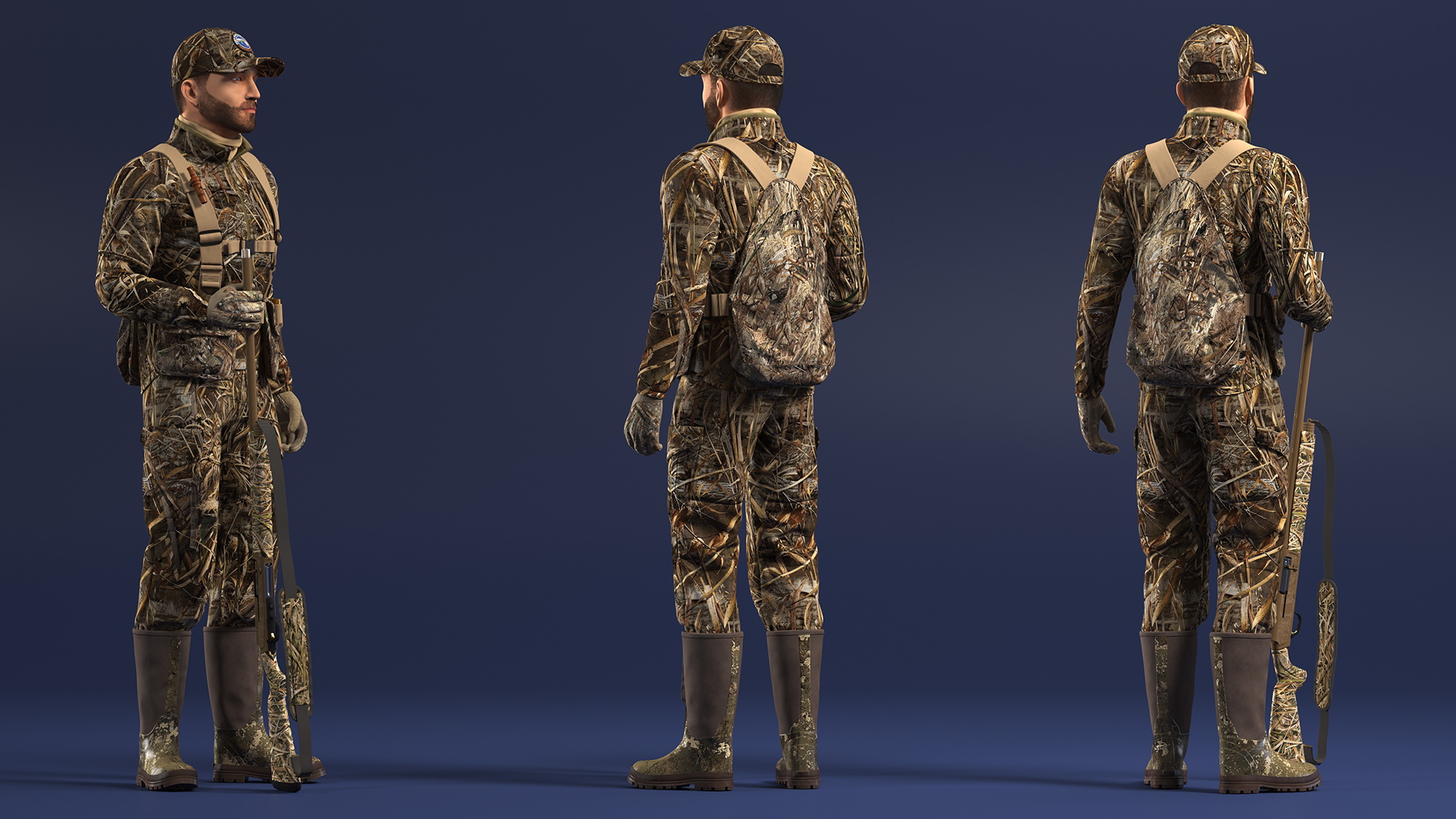 3D Man On Duck Hunt Standing in Grass Camo Fur model