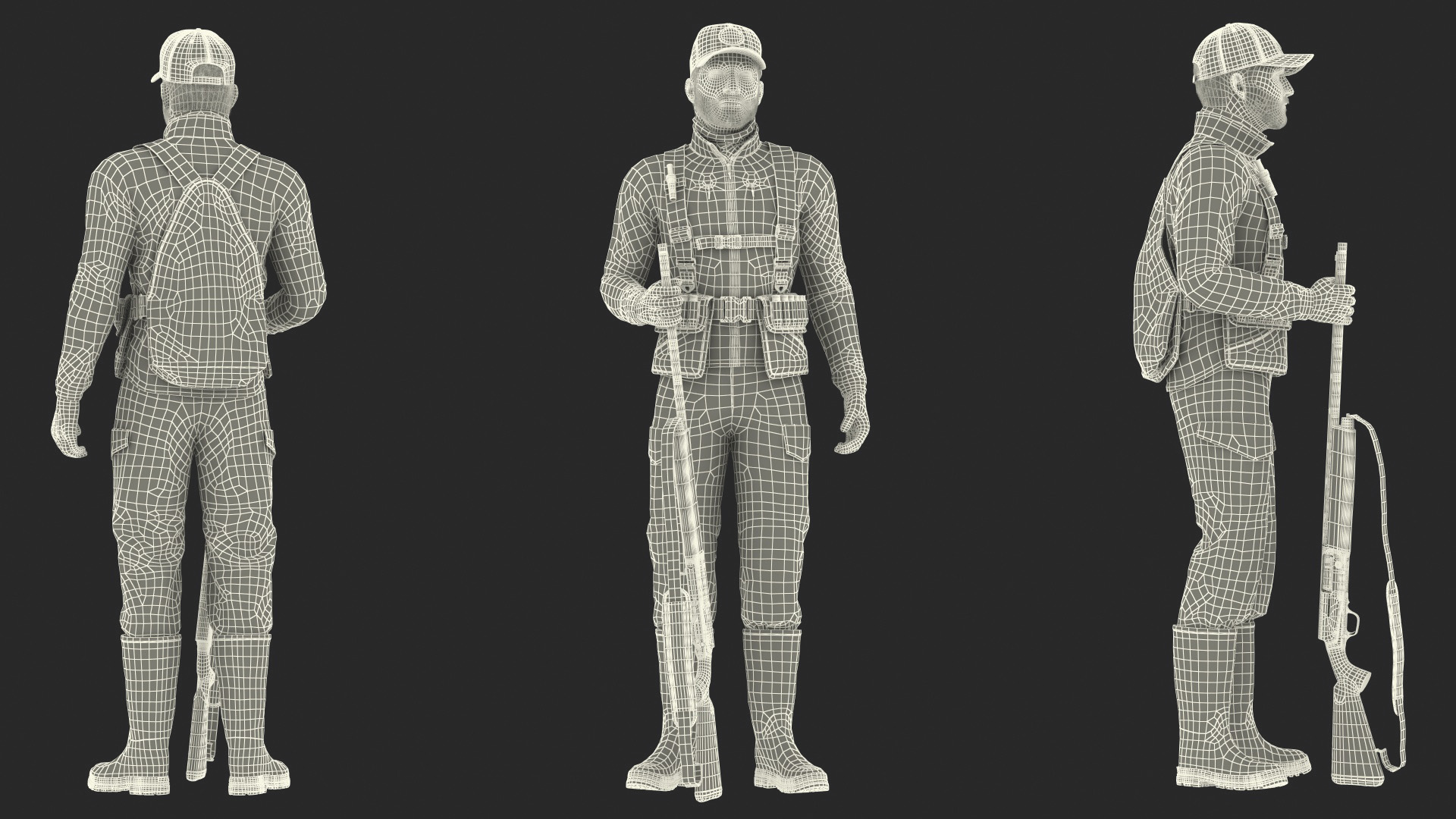 3D Man On Duck Hunt Standing in Grass Camo Fur model