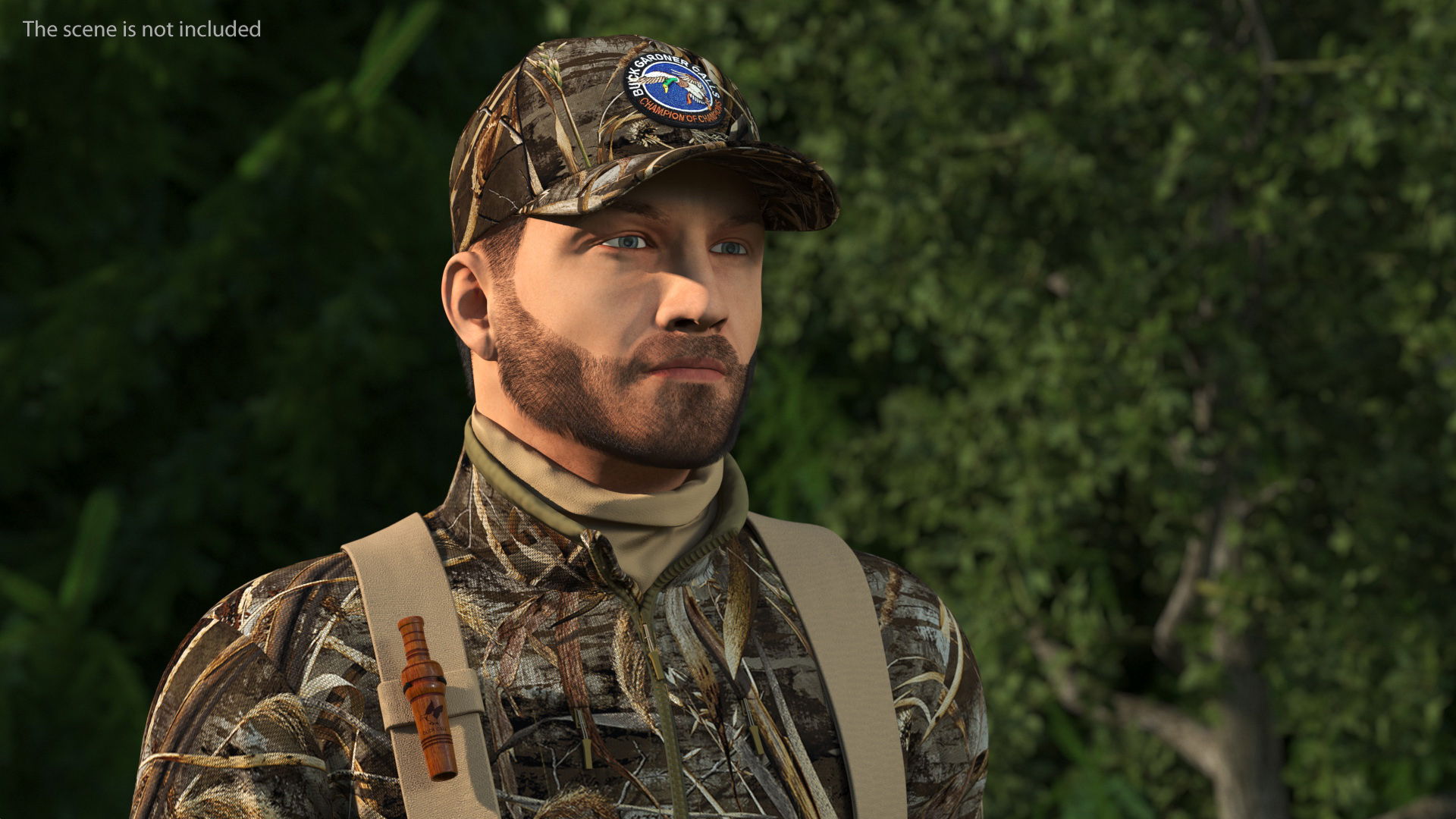3D Man On Duck Hunt Standing in Grass Camo Fur model