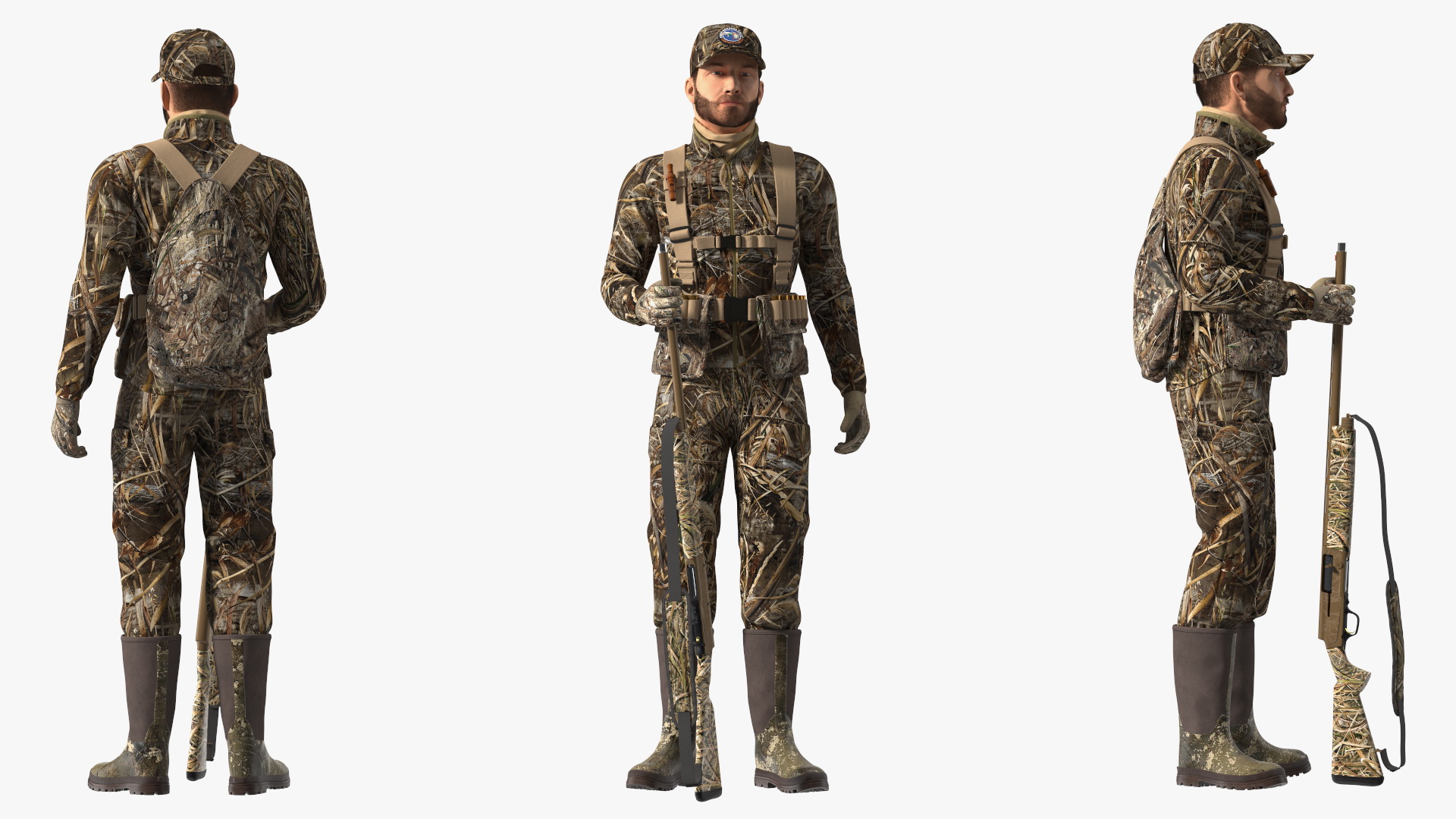 3D Man On Duck Hunt Standing in Grass Camo Fur model