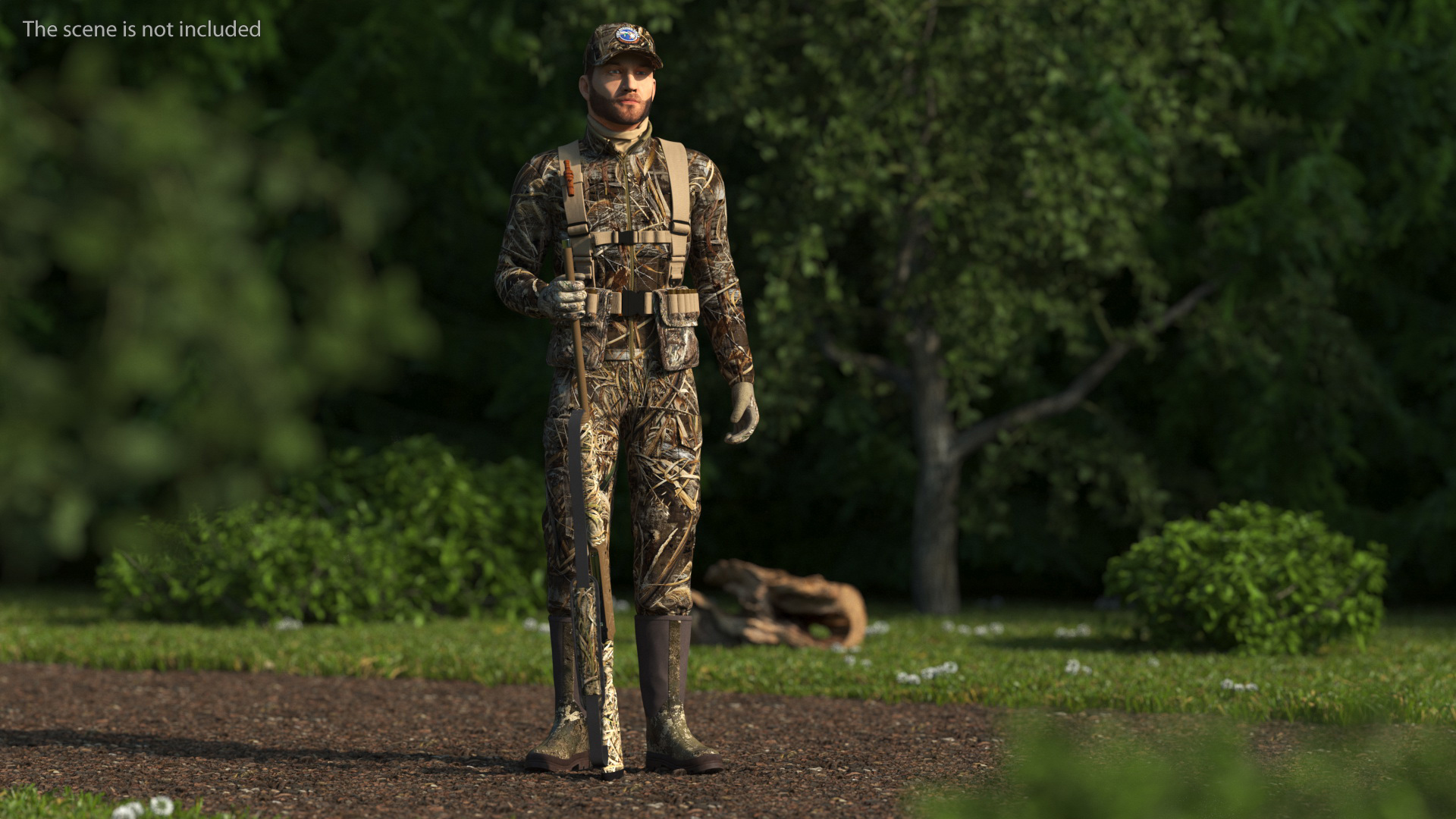 3D Man On Duck Hunt Standing in Grass Camo Fur model