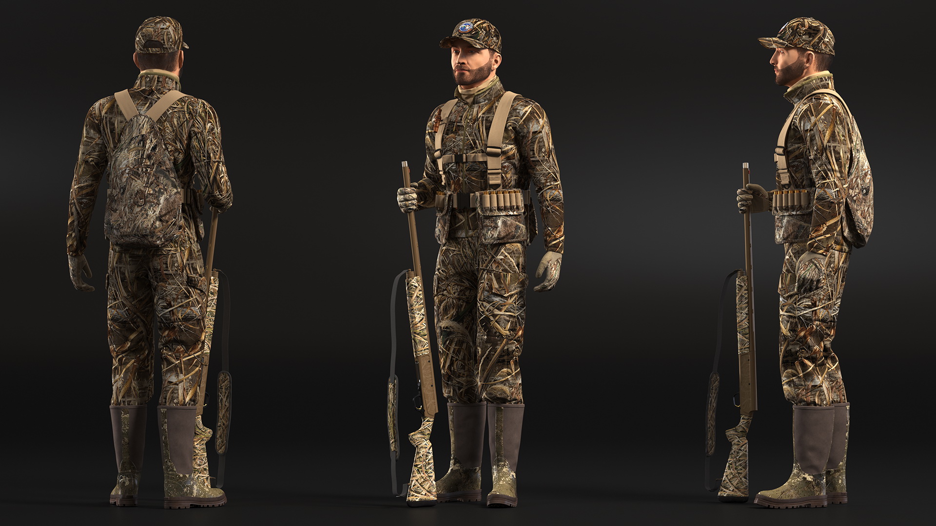 3D Man On Duck Hunt Standing in Grass Camo Fur model
