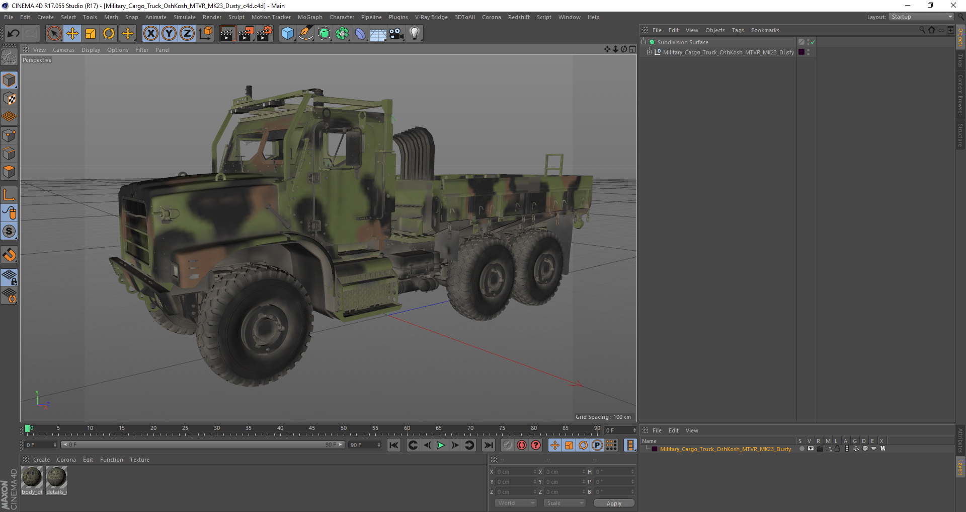 Military Cargo Truck OshKosh MTVR MK23 Dusty 3D model