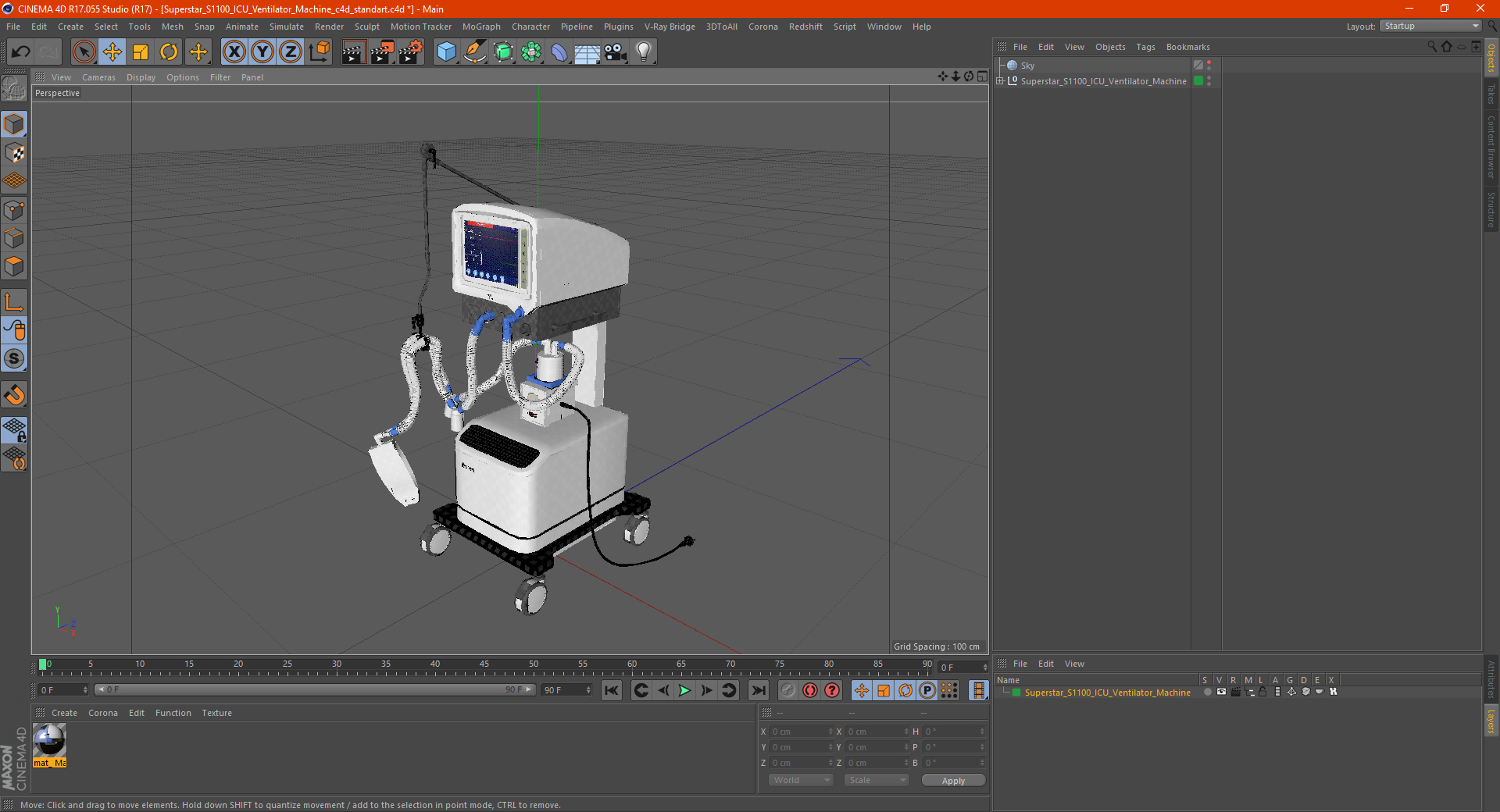 3D Superstar S1100 ICU Ventilator Machine model