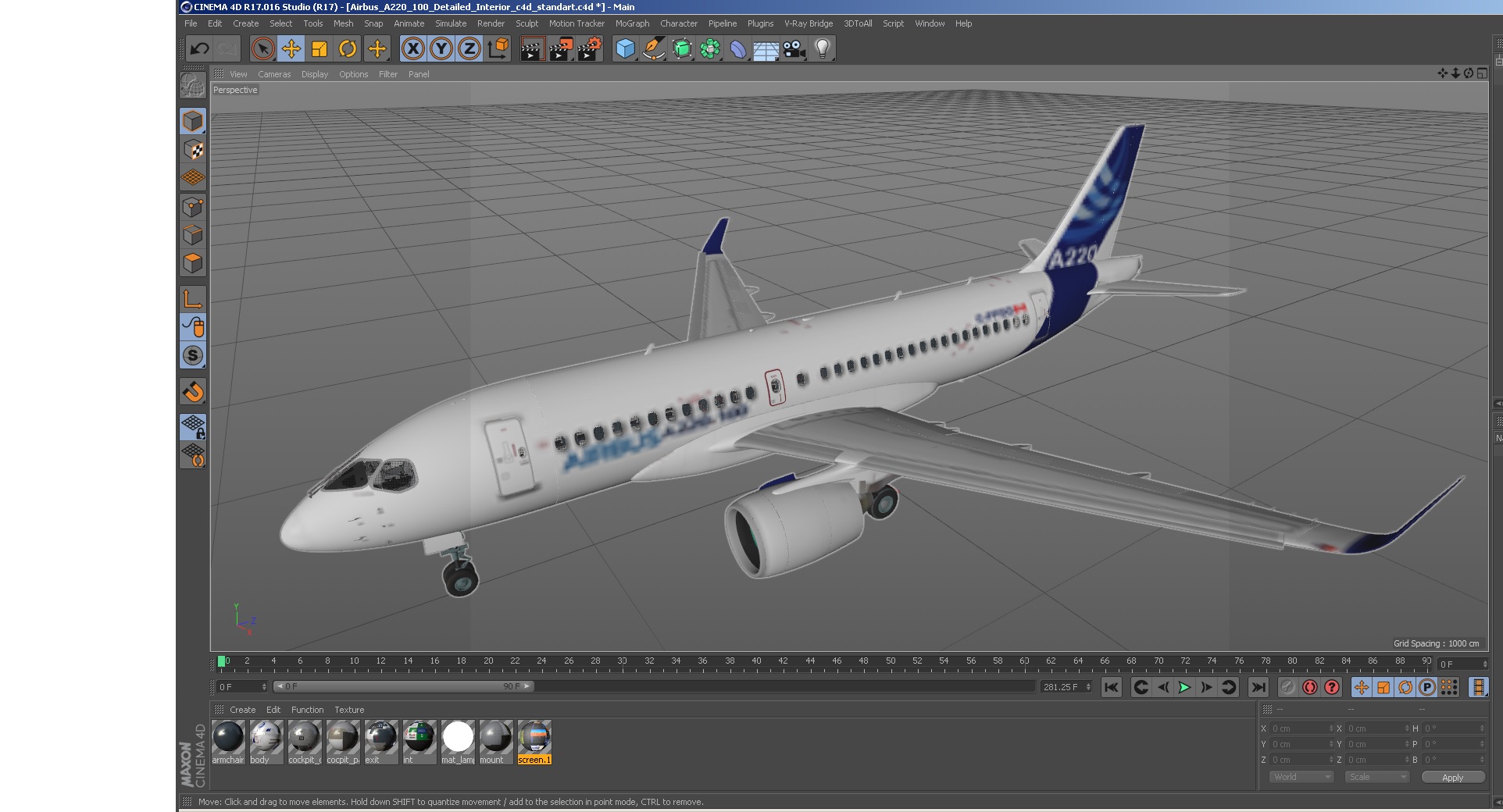 3D Airbus A220 100 Detailed Interior model
