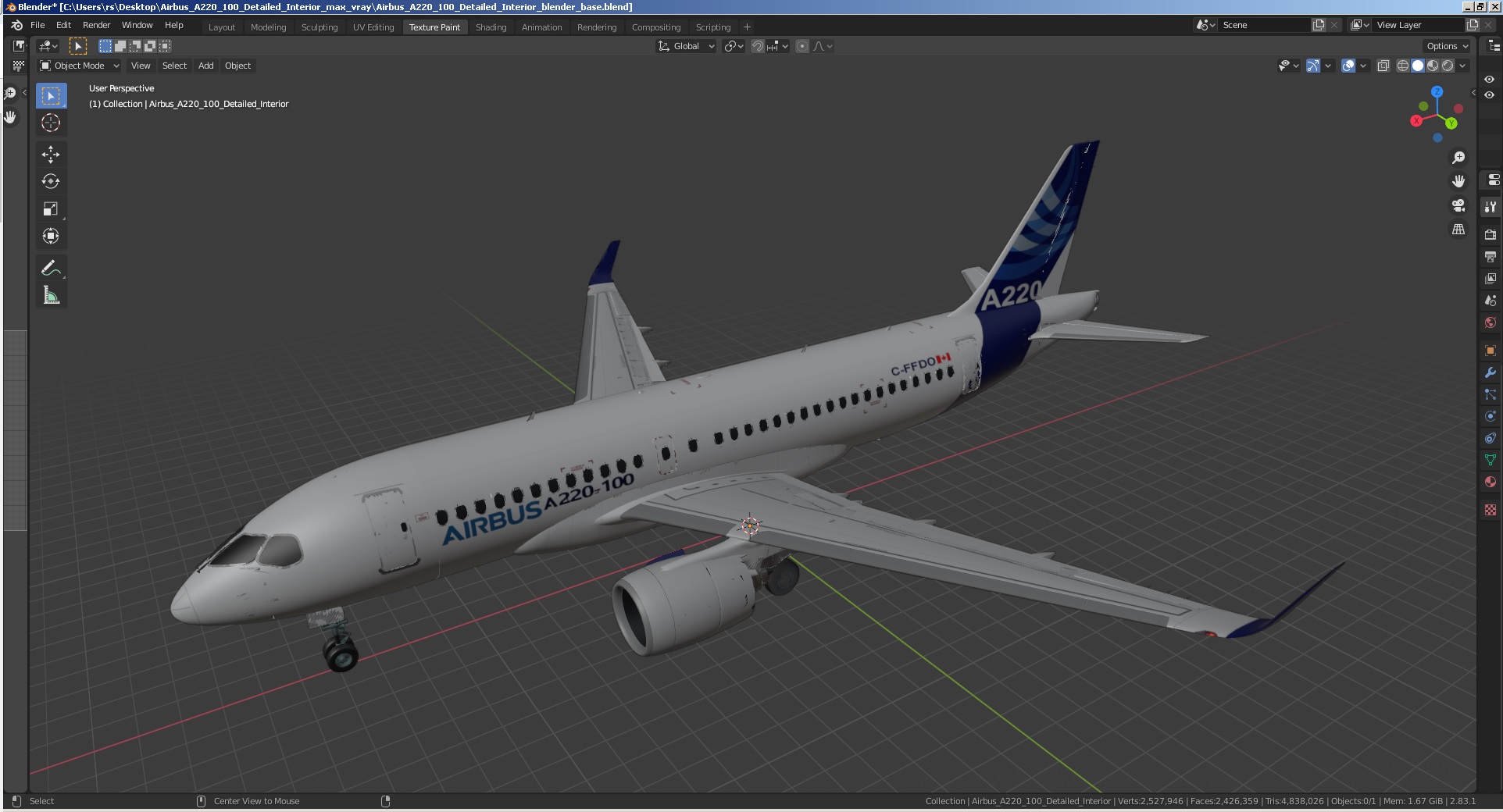 3D Airbus A220 100 Detailed Interior model