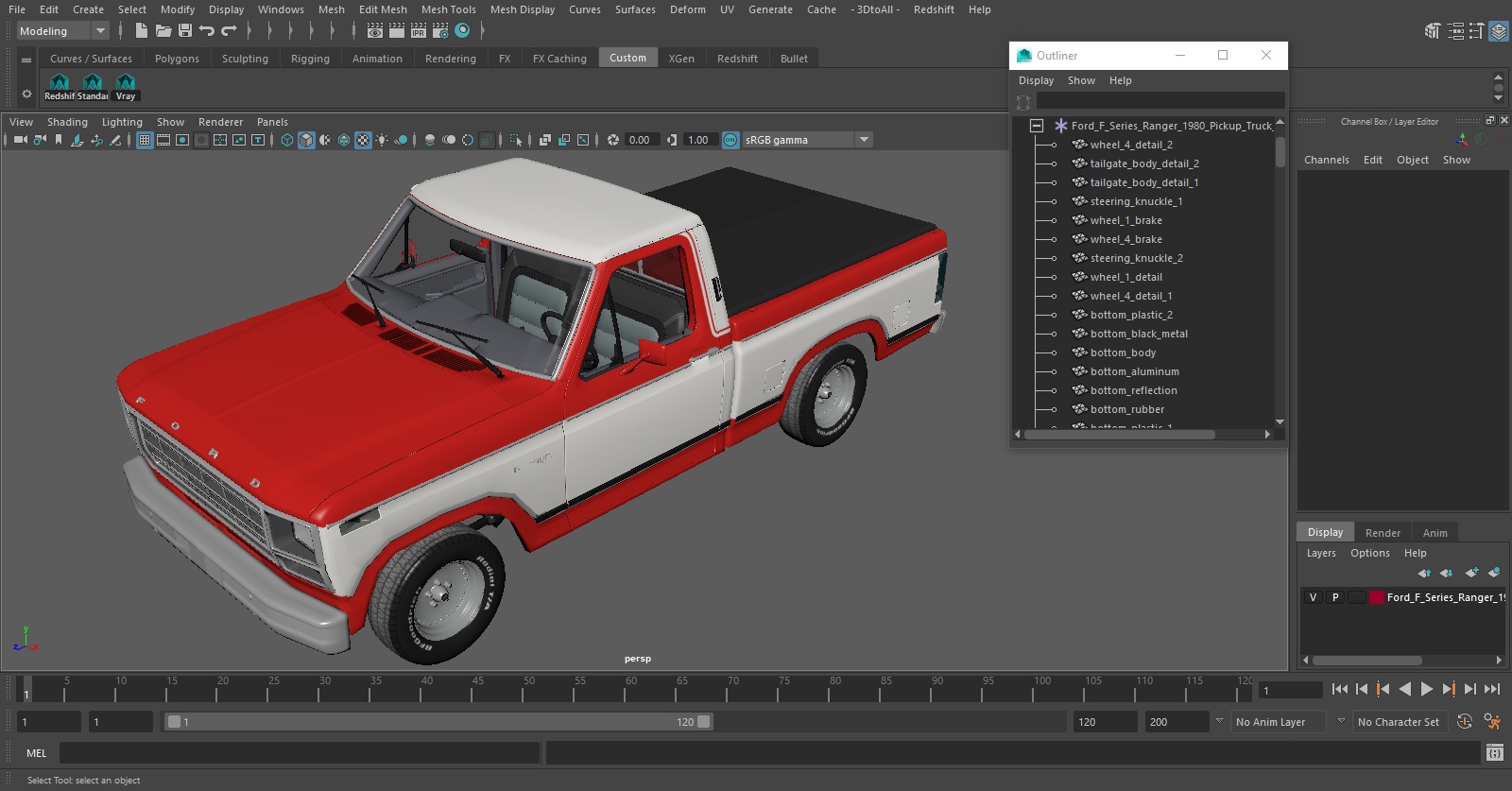 Ford F Series Ranger 1980 Pickup Truck Red 3D