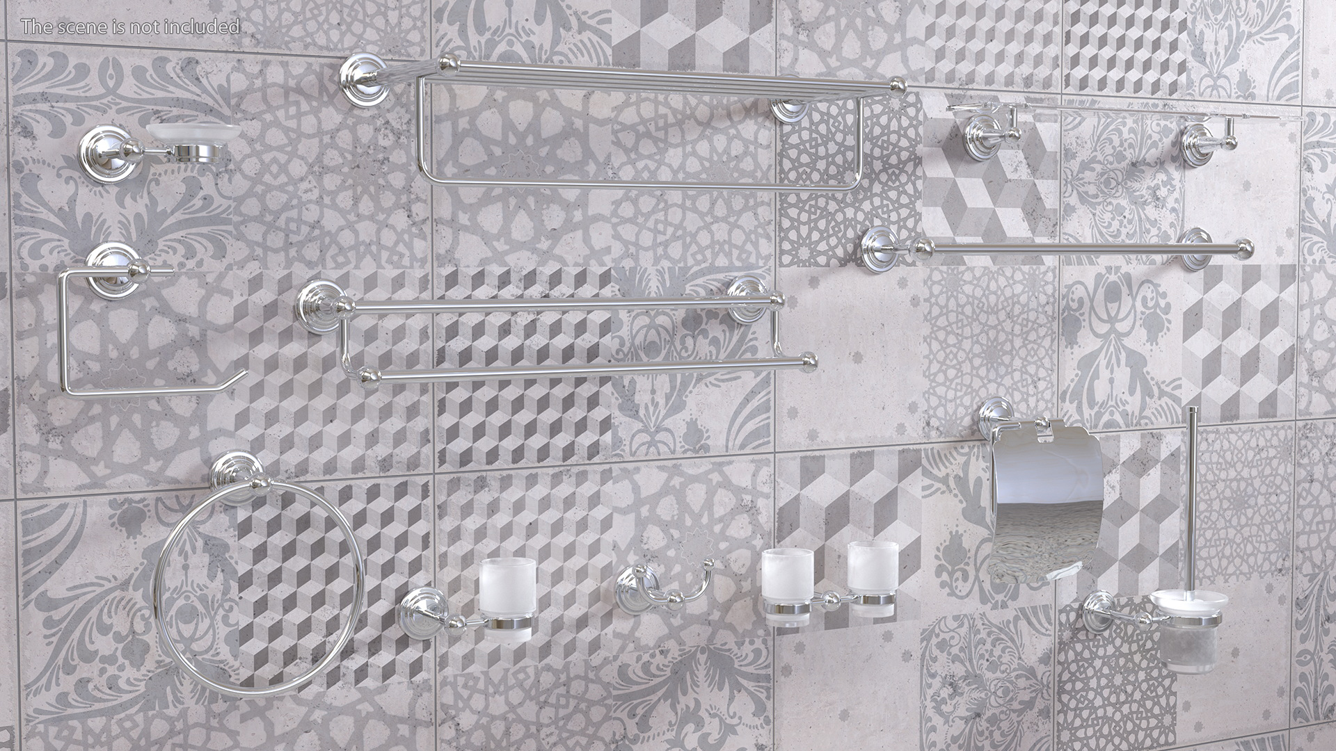 3D Bathroom Wall Accessories Set Chrome