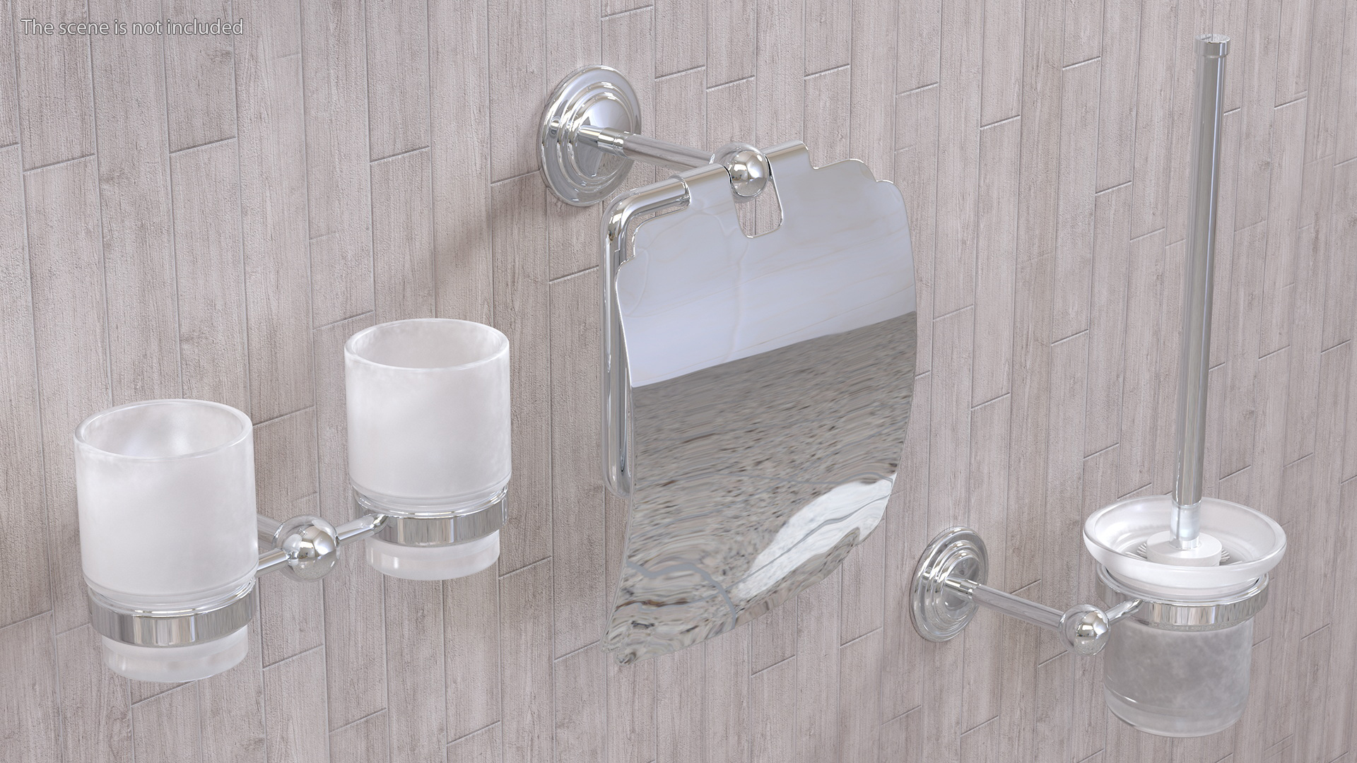3D Bathroom Wall Accessories Set Chrome