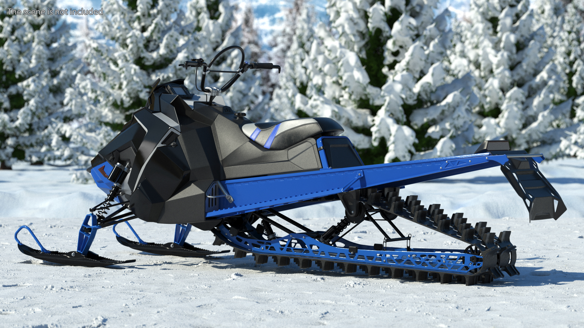 3D Electric Snowmobile Blue Rigged