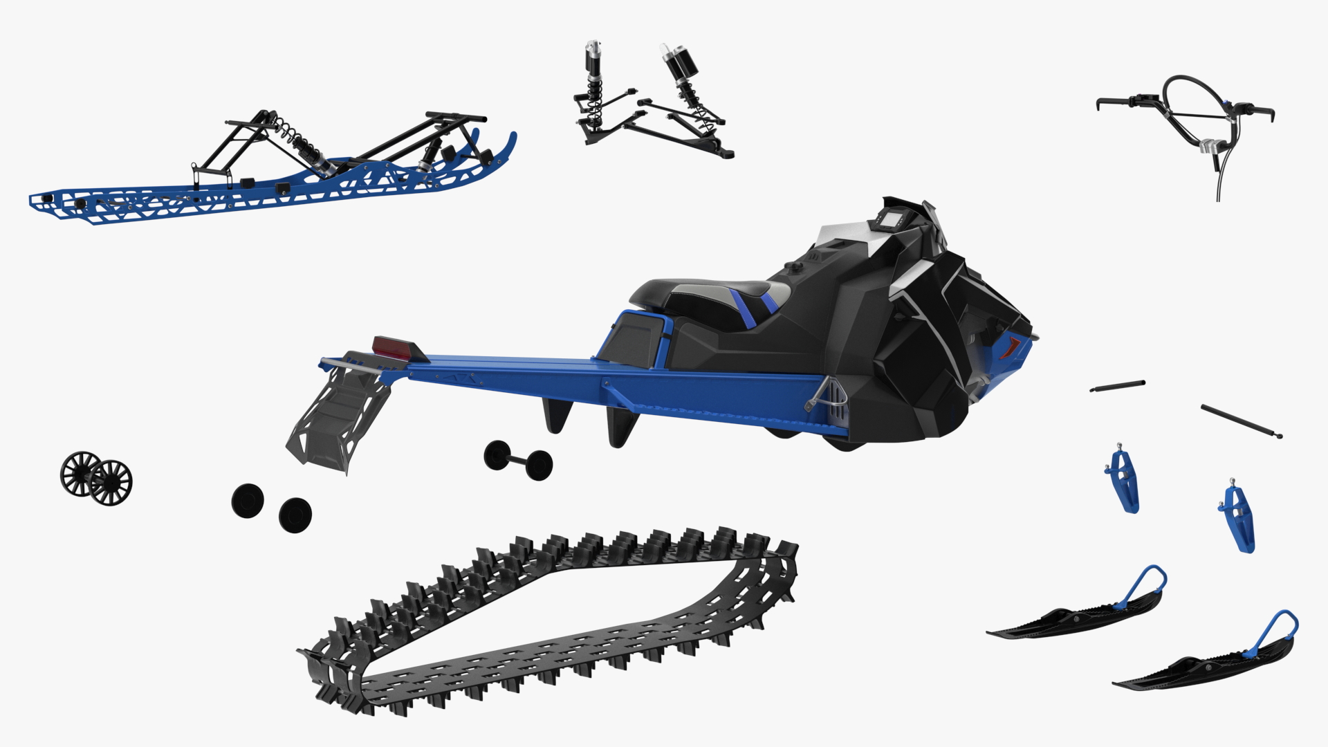 3D Electric Snowmobile Blue Rigged