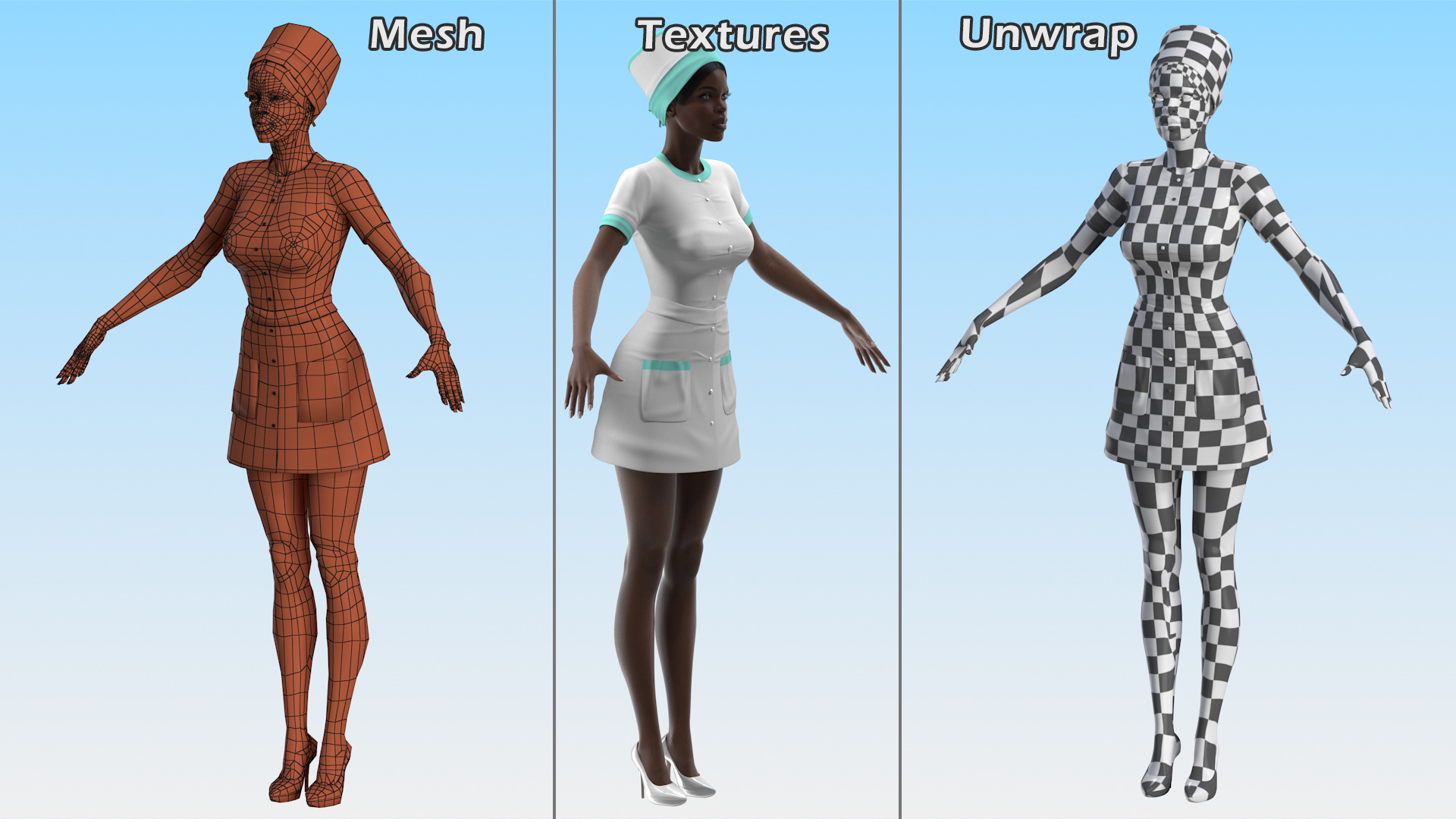3D Dark Skinned Black Nurse Rigged