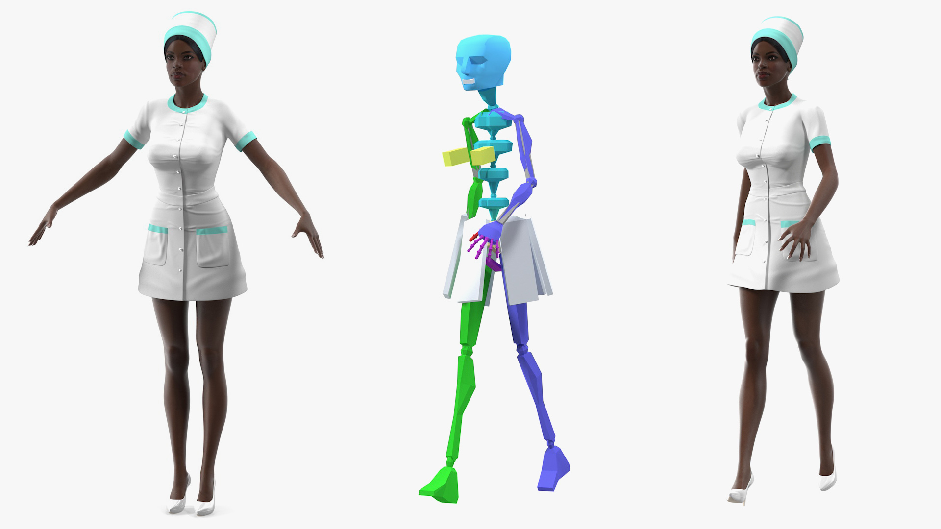 3D Dark Skinned Black Nurse Rigged