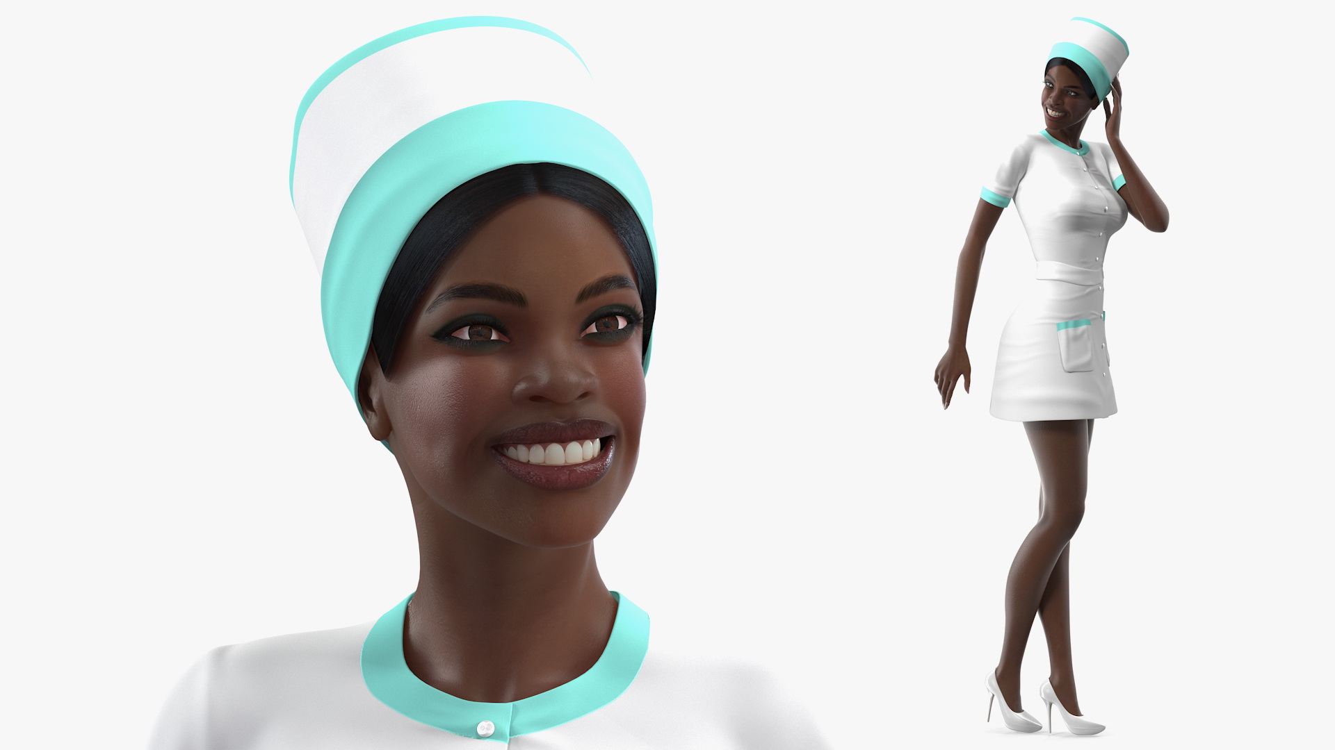 3D Dark Skinned Black Nurse Rigged
