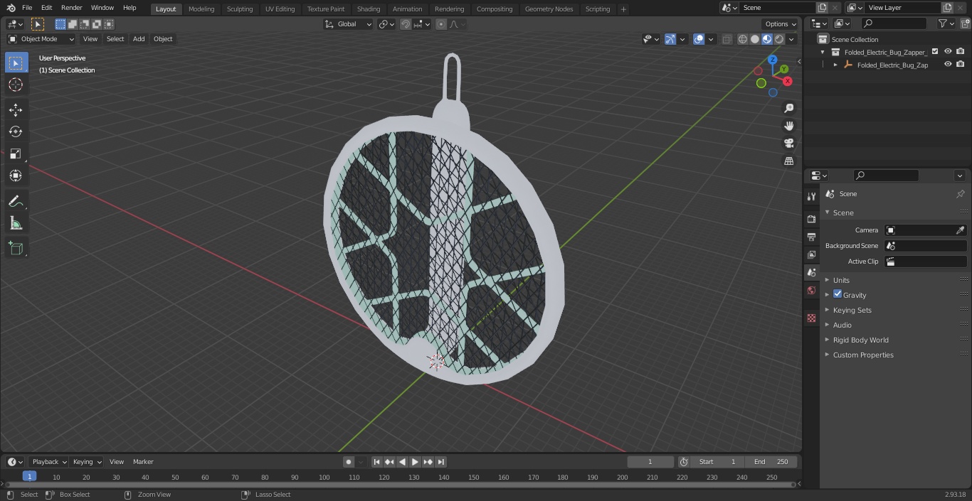 3D Folded Electric Bug Zapper Racket model