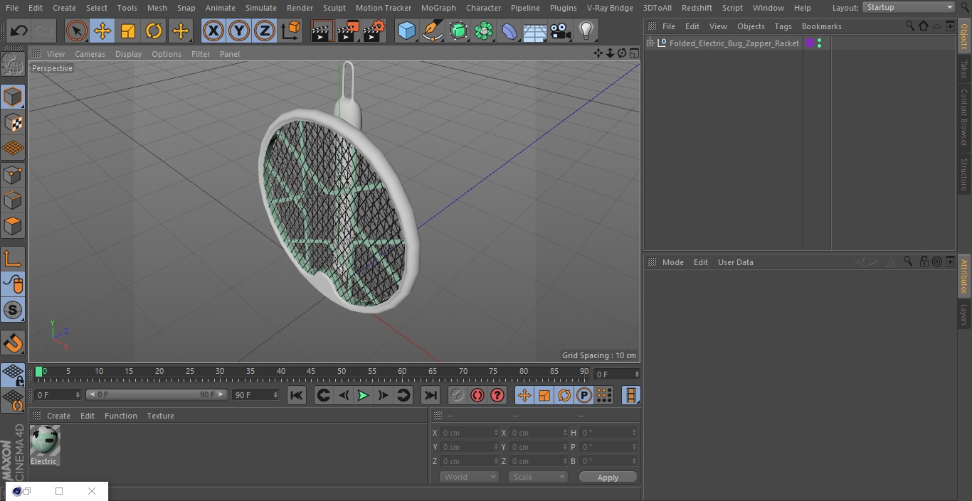 3D Folded Electric Bug Zapper Racket model
