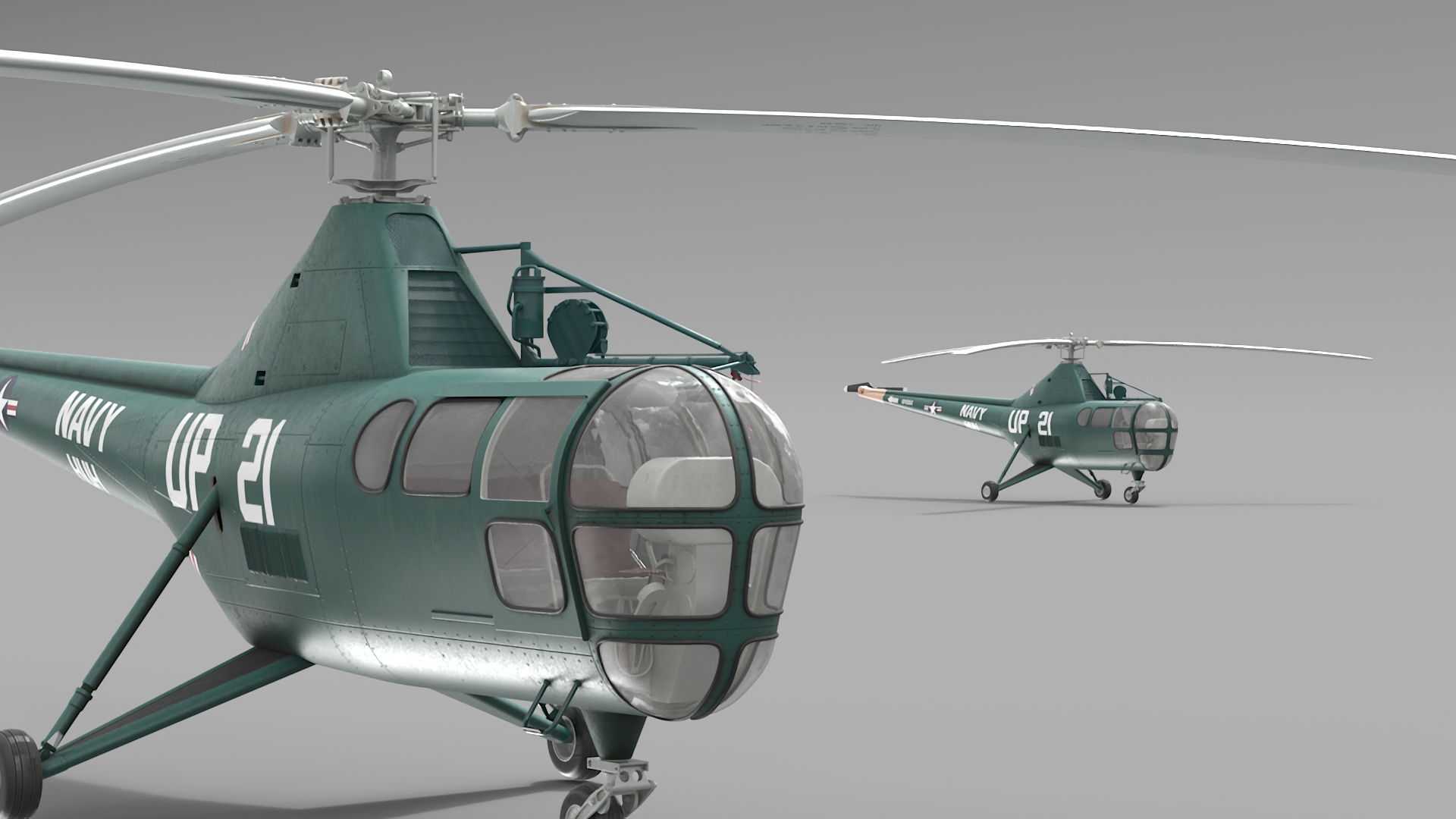 Navy Helicopter Sikorsky H-5 Green 3D model