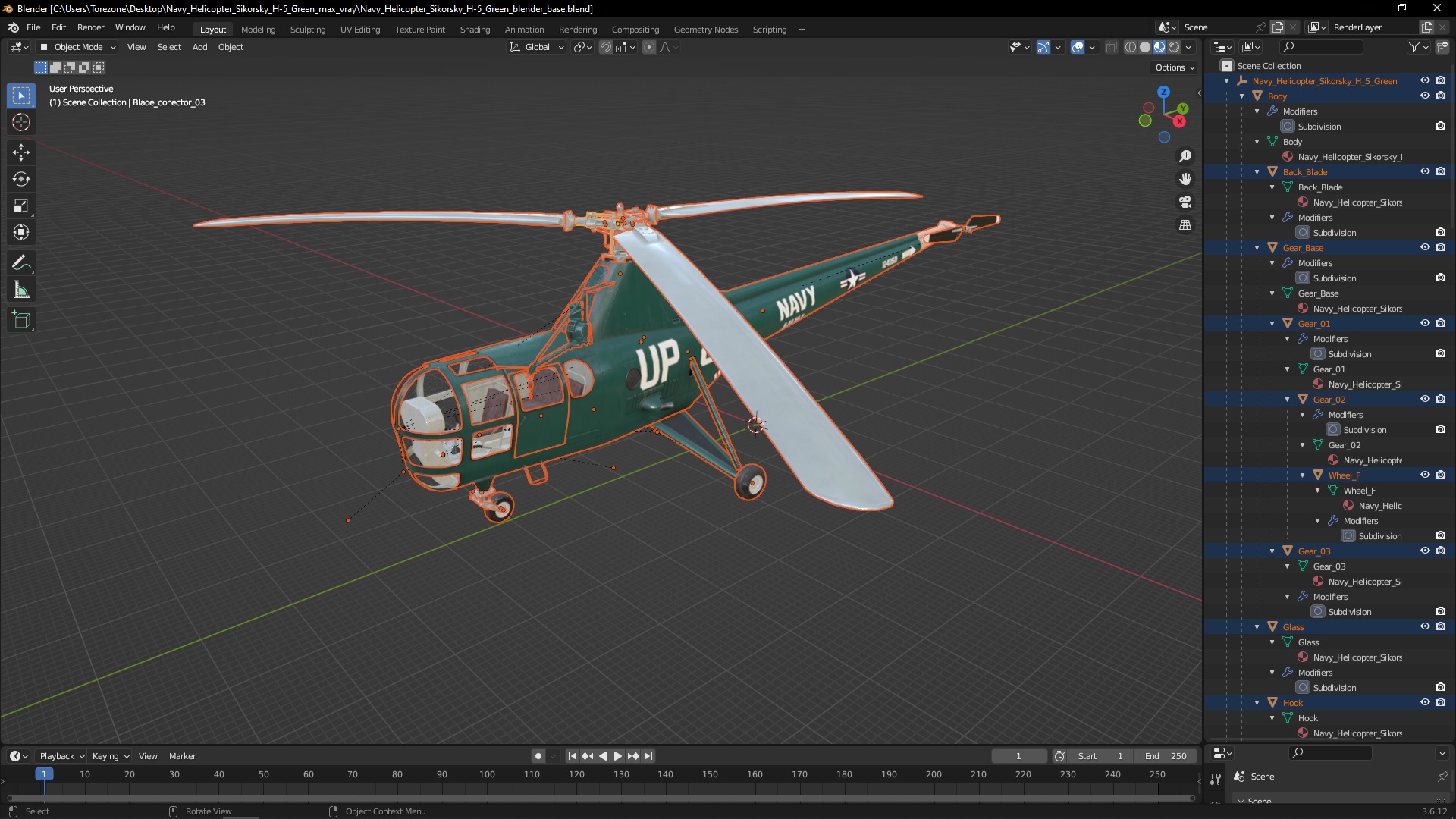 Navy Helicopter Sikorsky H-5 Green 3D model