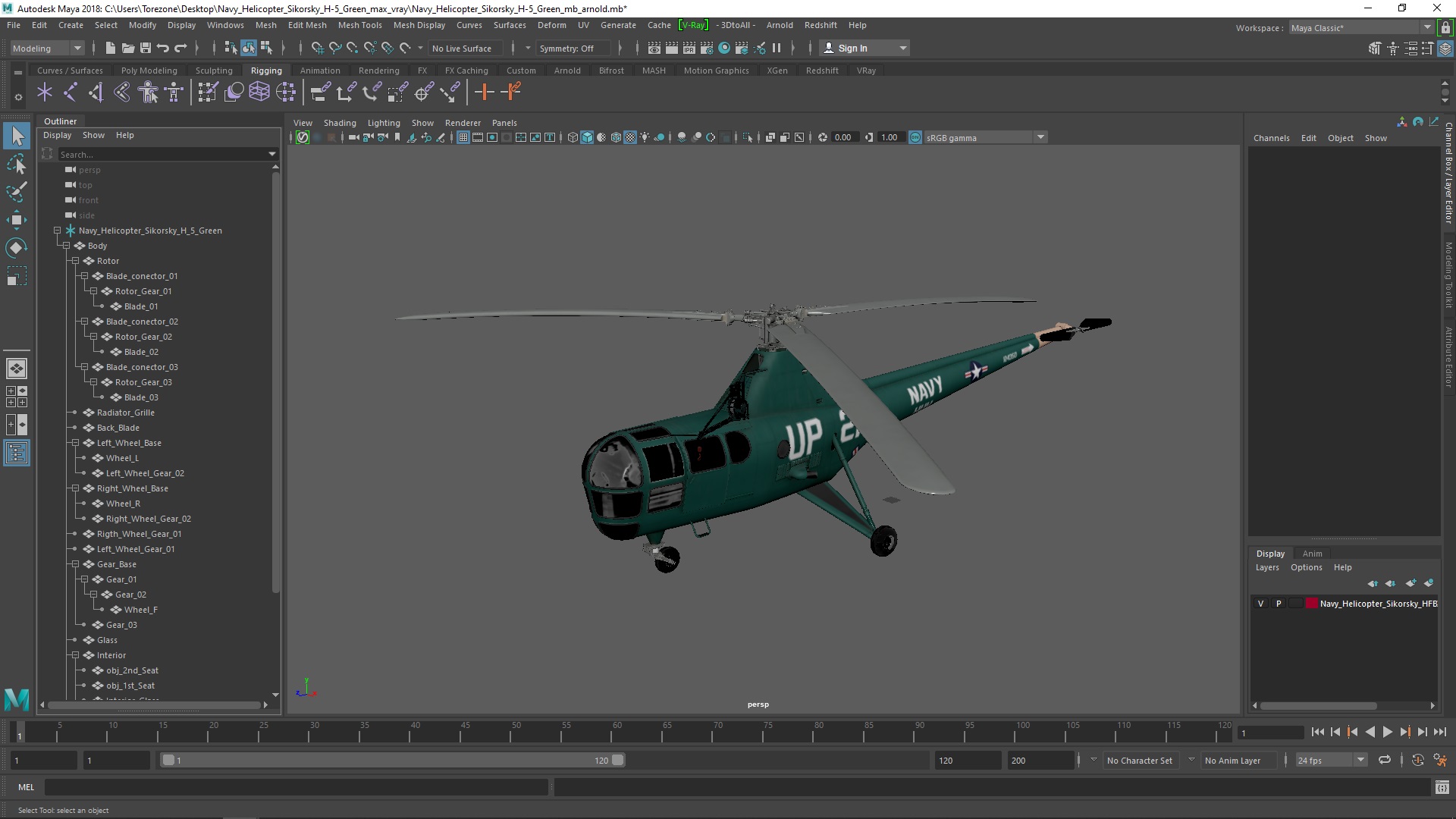 Navy Helicopter Sikorsky H-5 Green 3D model