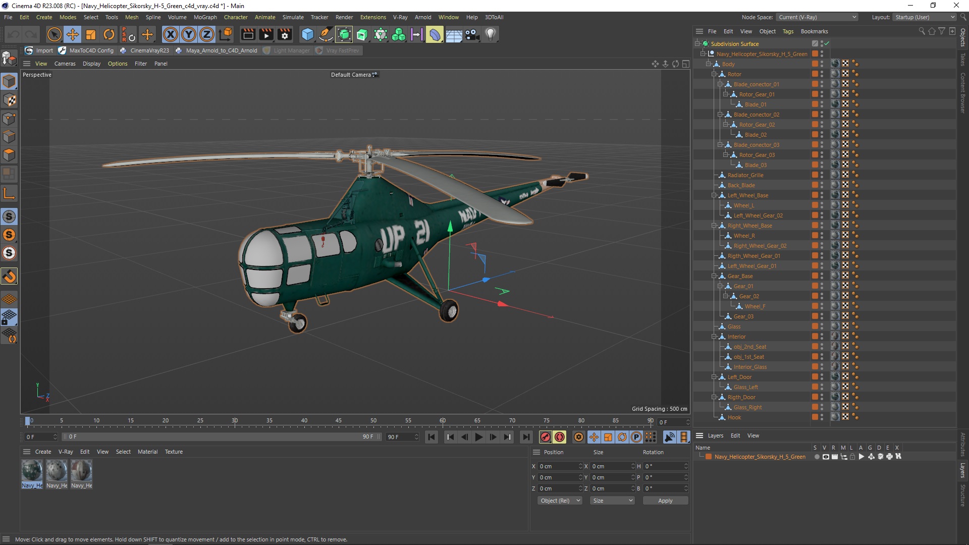Navy Helicopter Sikorsky H-5 Green 3D model