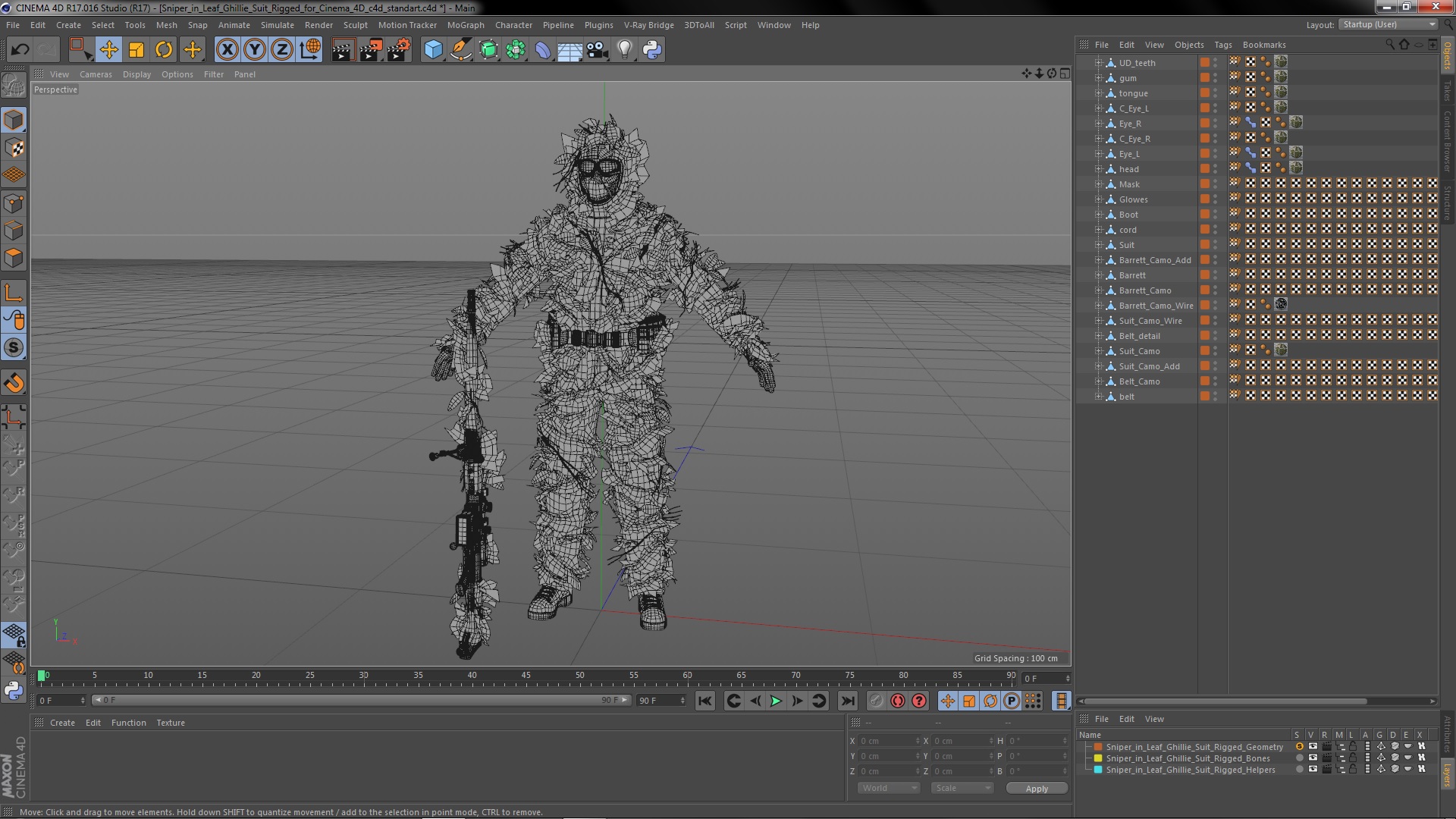 3D Sniper in Leaf Ghillie Suit Rigged for Cinema 4D model