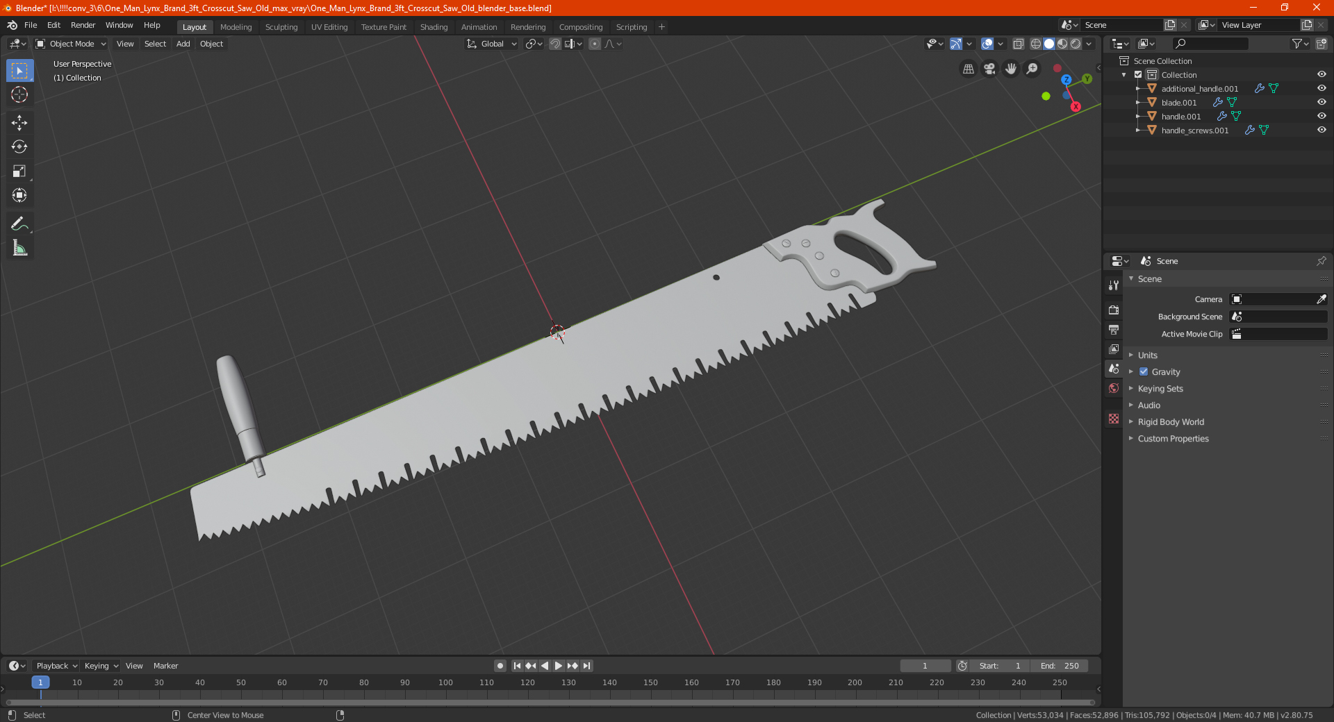 One Man Lynx Brand 3ft Crosscut Saw Old 3D model