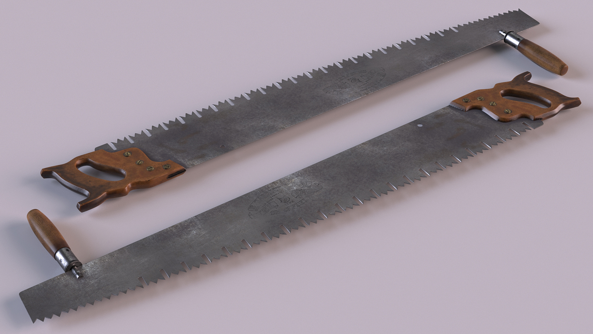 One Man Lynx Brand 3ft Crosscut Saw Old 3D model