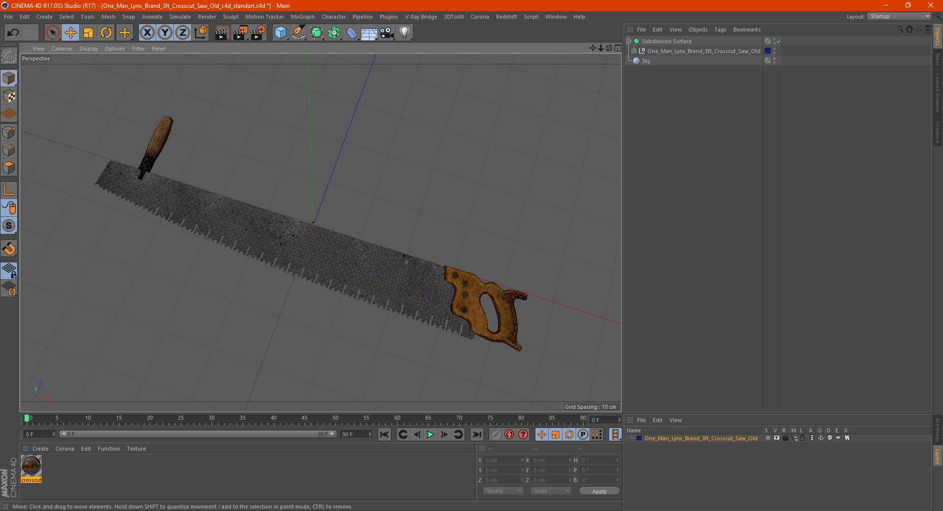 One Man Lynx Brand 3ft Crosscut Saw Old 3D model