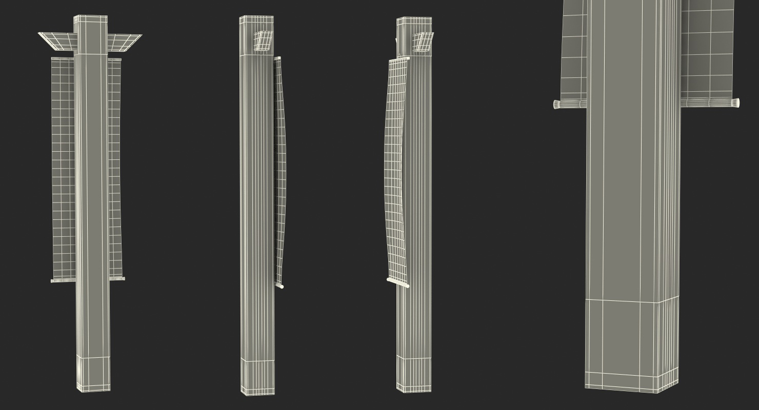 Wooden Japanese Column with Banner 3D model