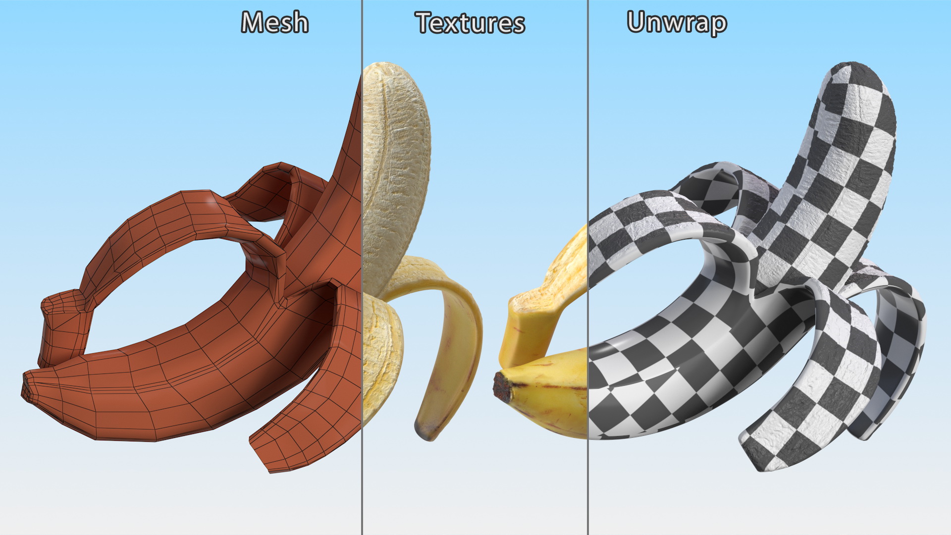 Ripe Banana Peeled From Stem End 3D