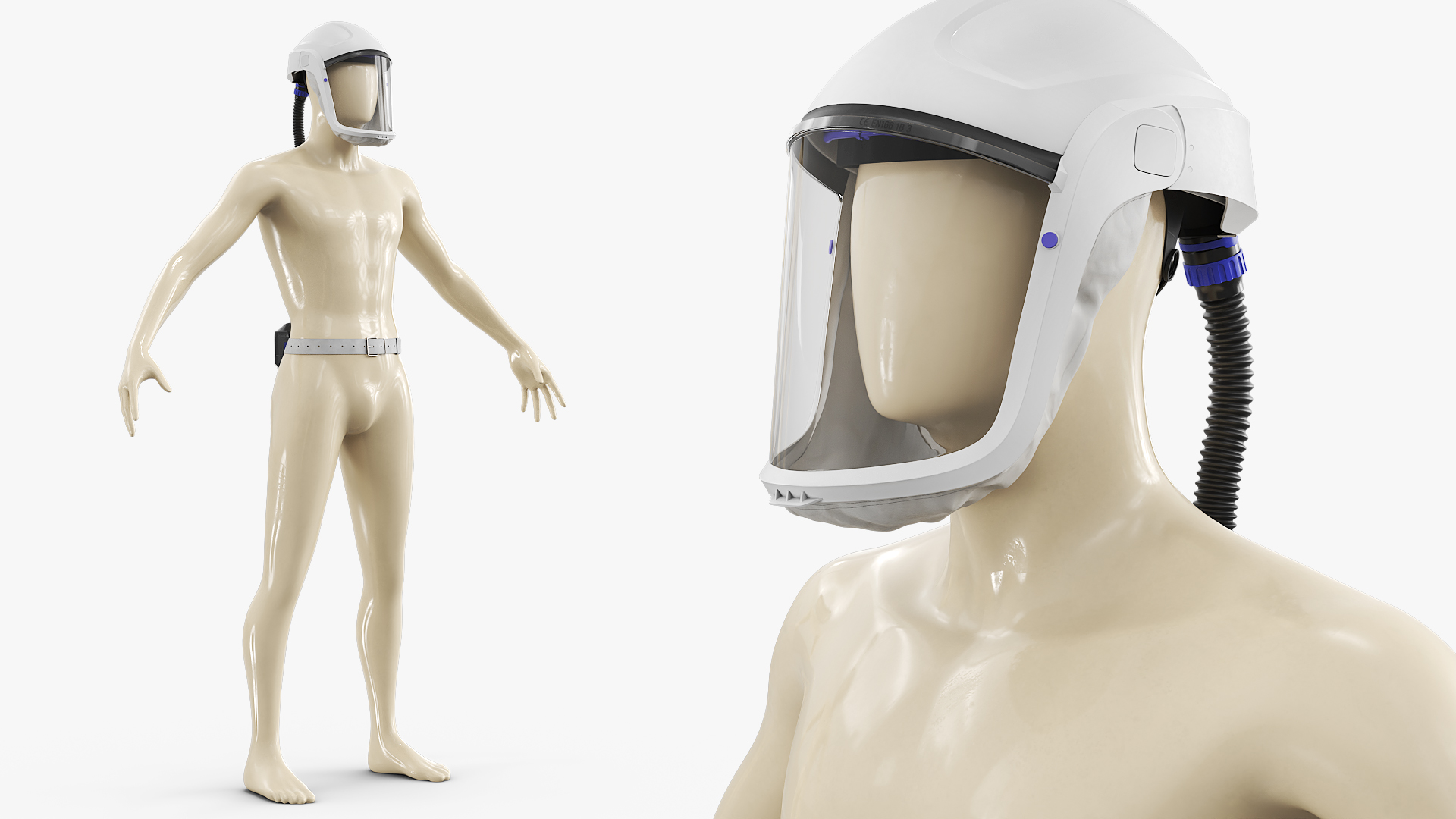 Respirator Helmet with Compressor on Mannequin Rigged - view 4