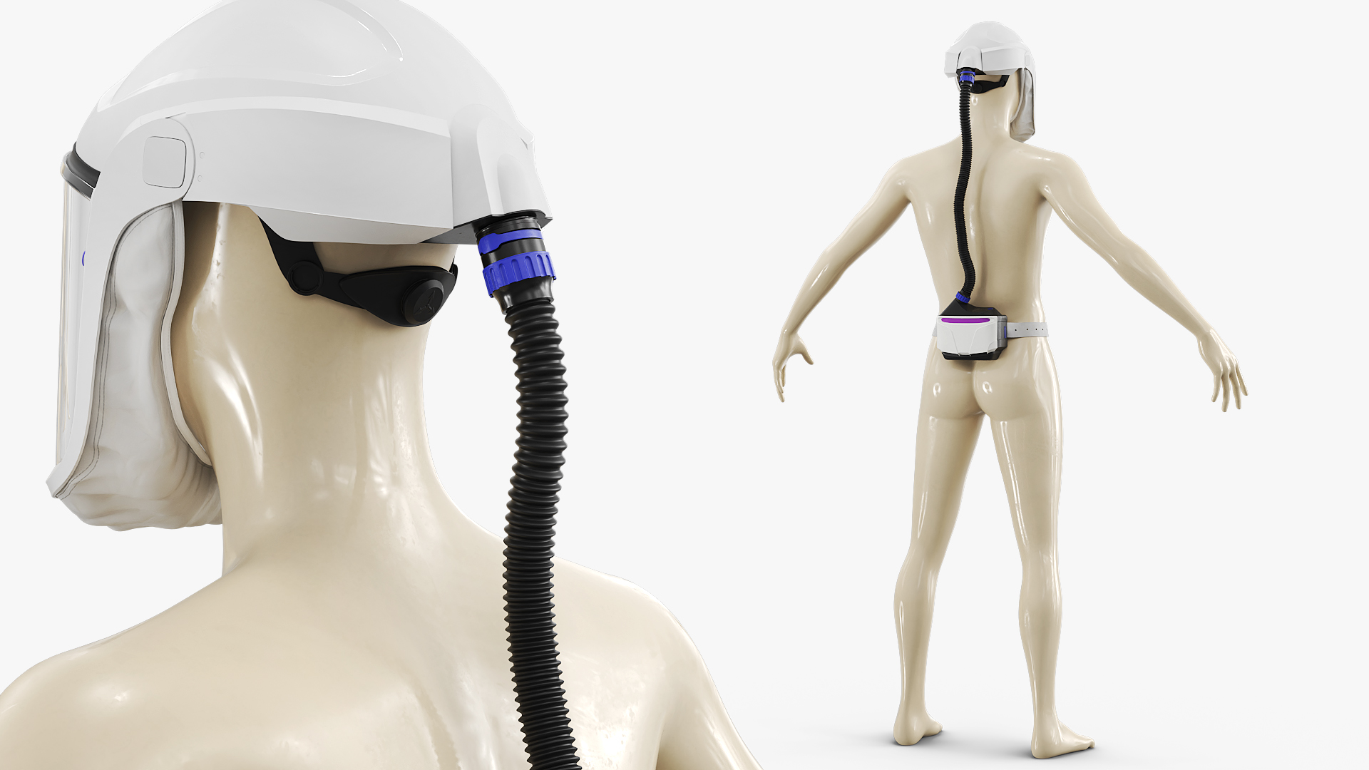 Respirator Helmet with Compressor on Mannequin Rigged - view 5