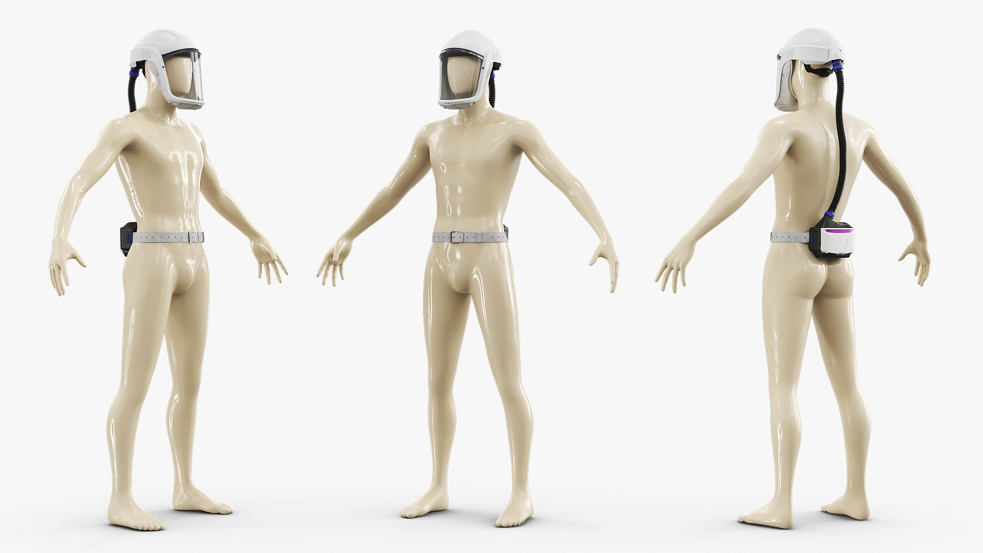 Respirator Helmet with Compressor on Mannequin Rigged - view 2