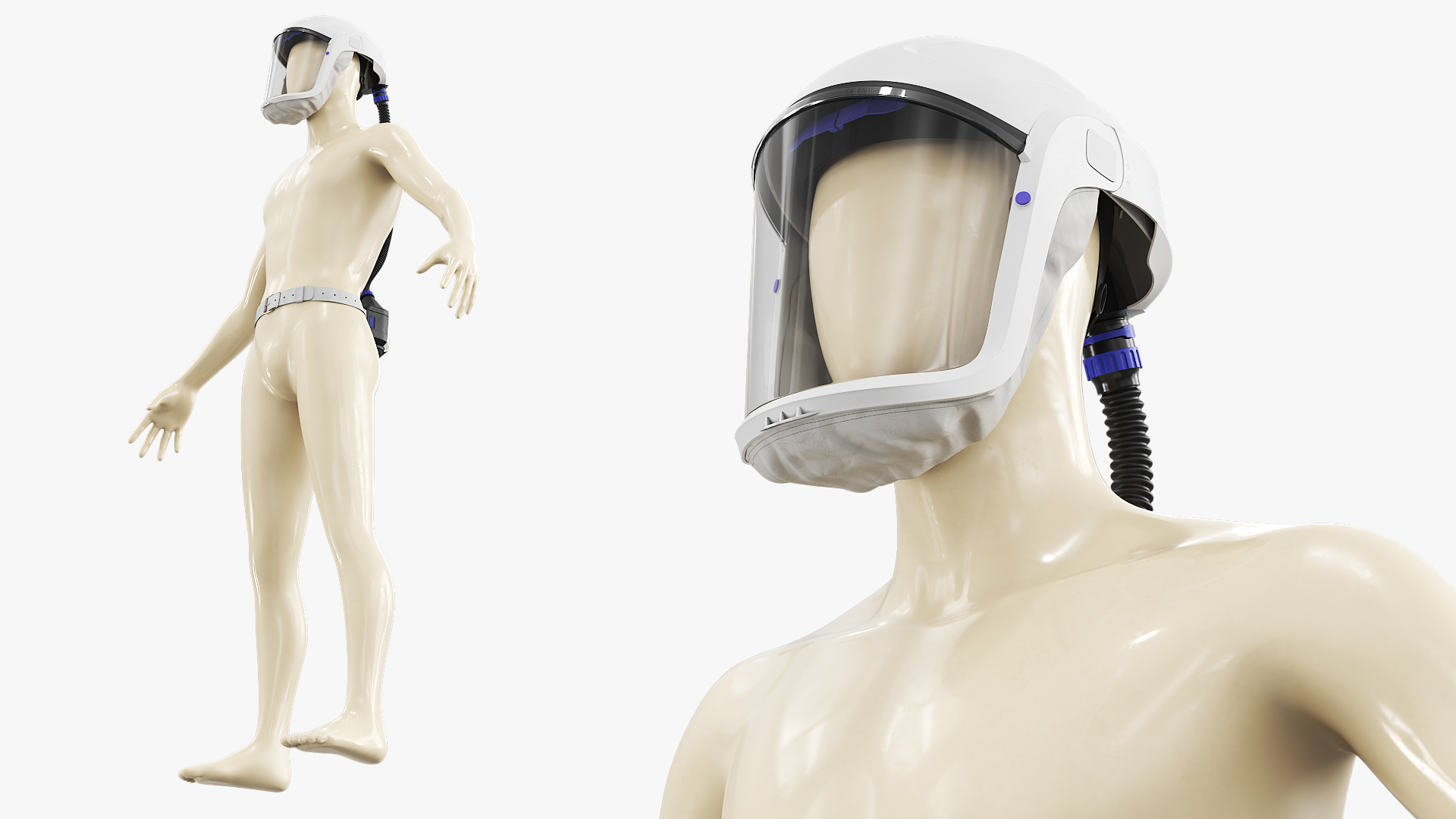 Respirator Helmet with Compressor on Mannequin Rigged - view 6