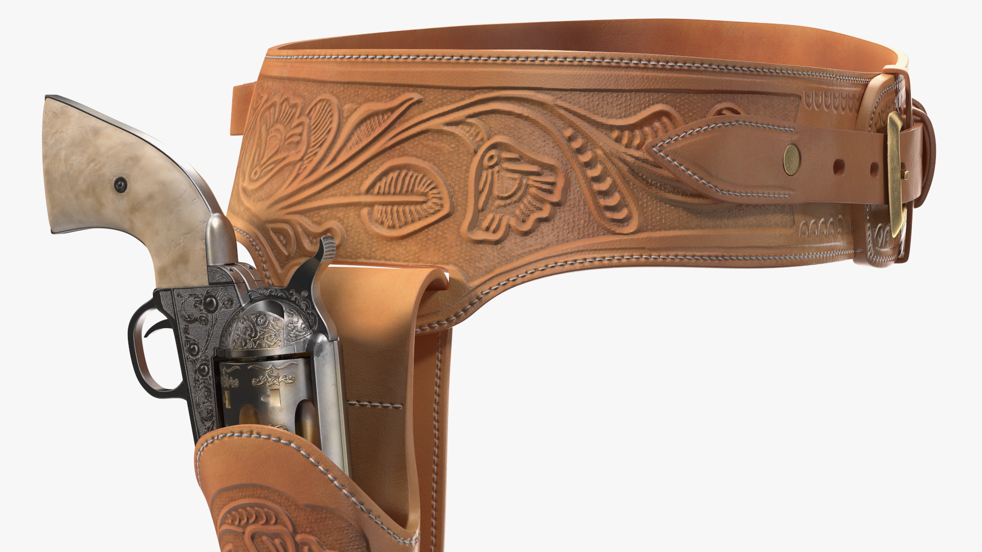 3D Western Gun Leather Belt with Revolver model